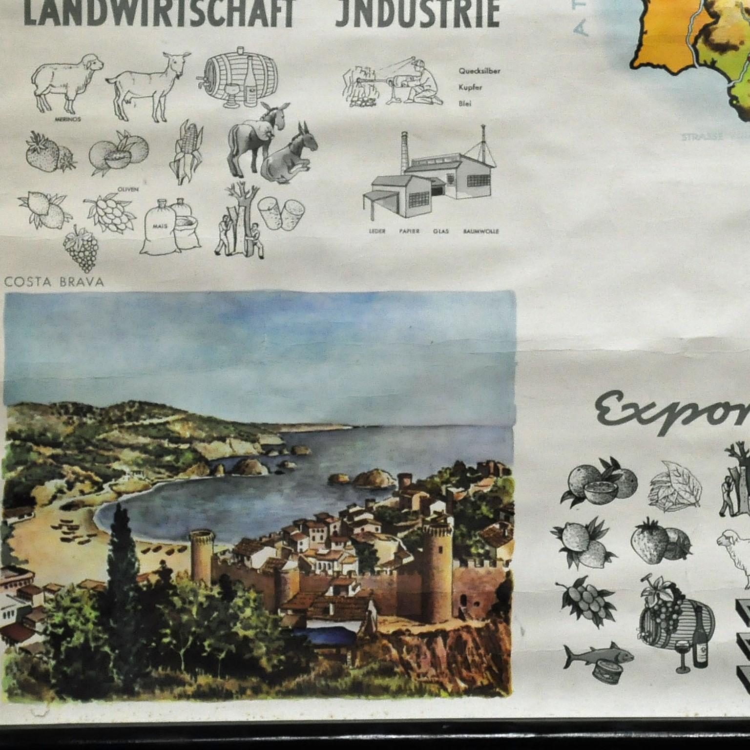 German Cottagecore Wall Chart Spain Landscape Culture Souvenir Rollable Map Poster For Sale