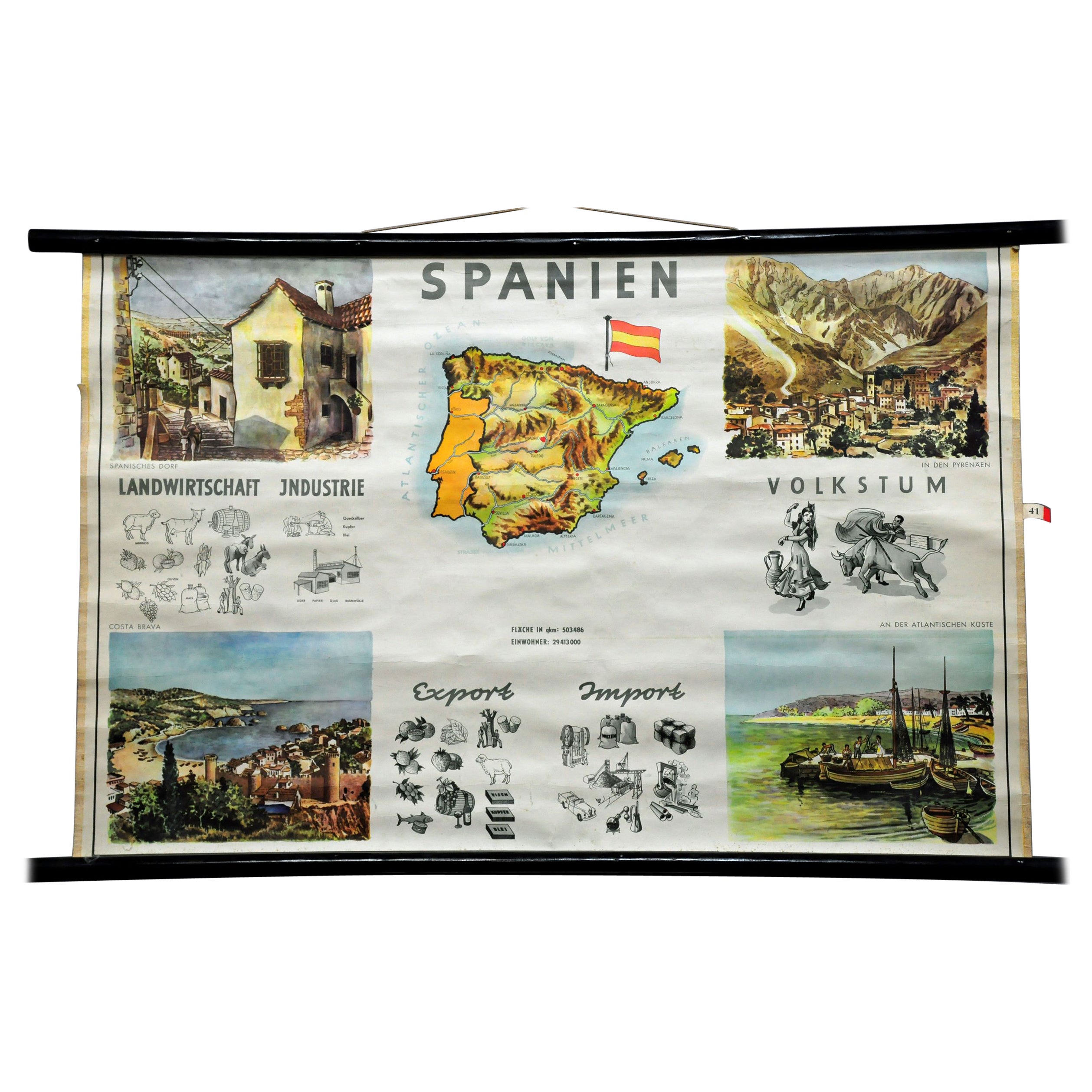 Cottagecore-Wandtafel, Spanien, Landschaft, Kultur, Souvenir, Rollbare Karte