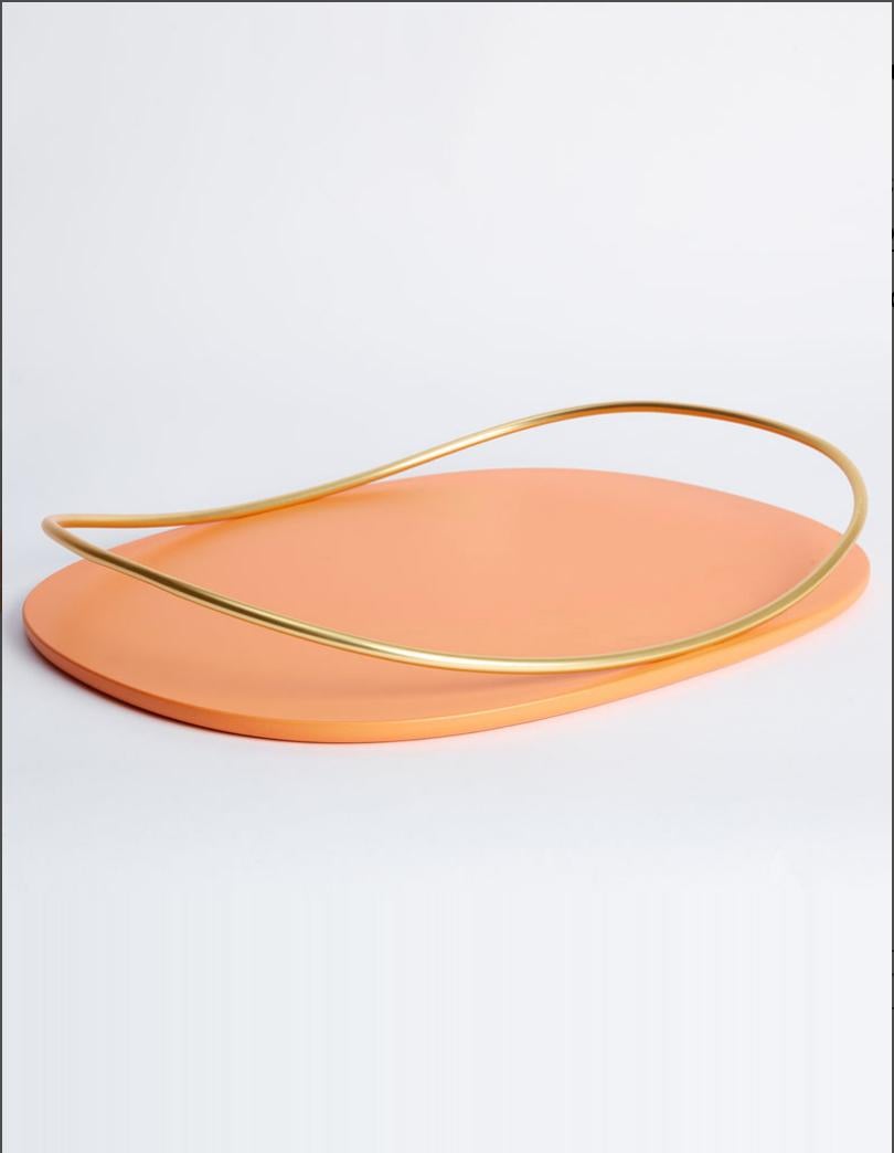 Cotto Touché C tray by Mason Editions
Dimensions: 36 × 48 × 6.4 cm
Materials: Iron and MDF
Colours: Taupe, cotto, burgundy, sage green, petrol green.

A light metal rod that rests on the surface and then lifts up, almost touching the surface