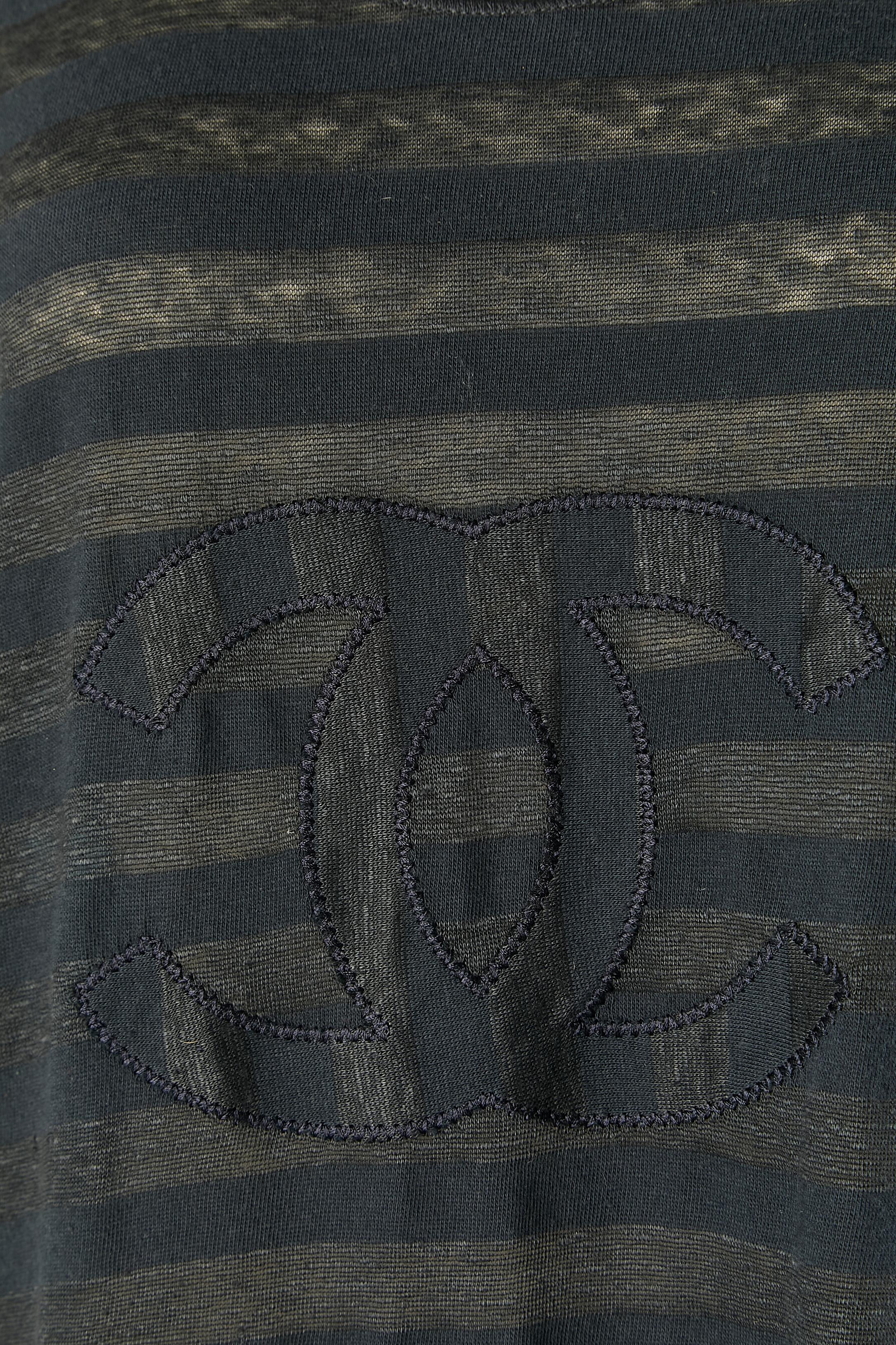Cotton and linen striped sleeveless t-shirt with 