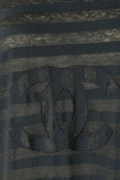 Cotton and linen striped sleeveless t-shirt with "CC " CHANEL