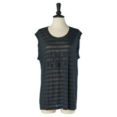 Cotton and linen striped sleeveless t-shirt with "CC " CHANEL