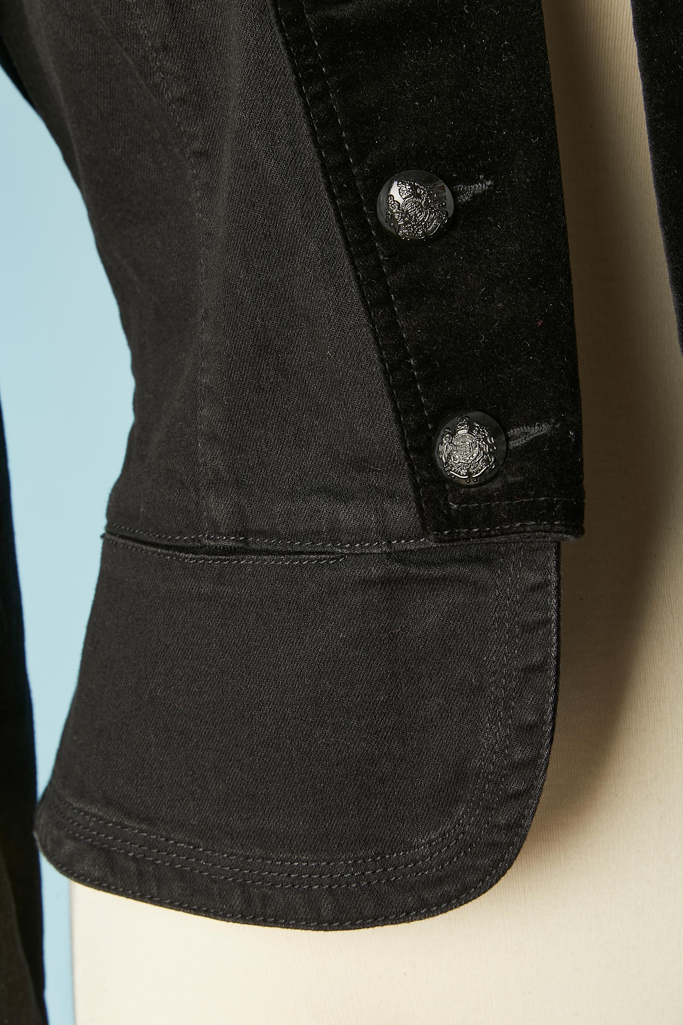 Black Cotton and velvet edge to edge officer jacket Lauren by Ralph Lauren  For Sale