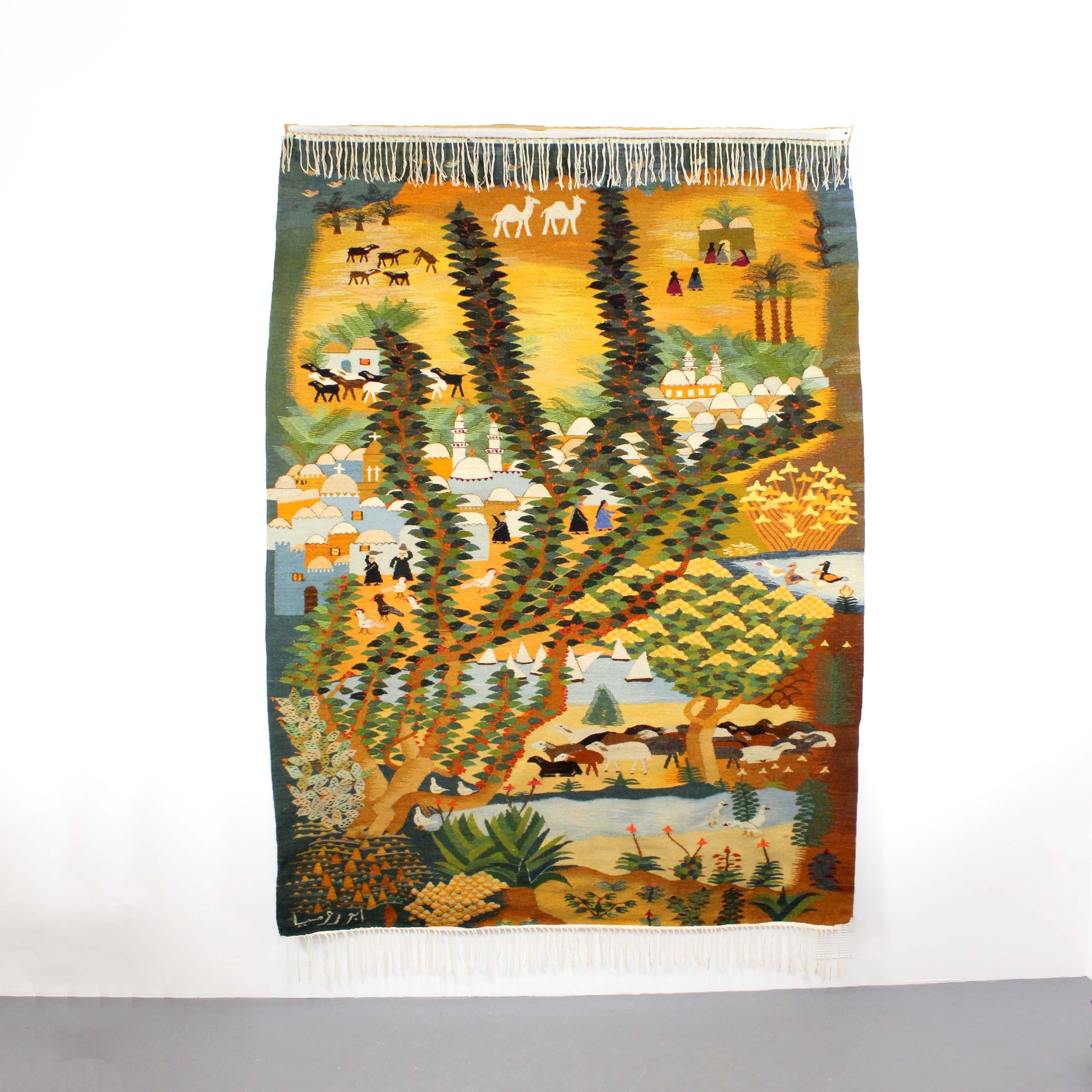 Cotton and wool tapestry - Ramses Wissa Wassef School with manufacturer's signature - Egypt - c. 1960