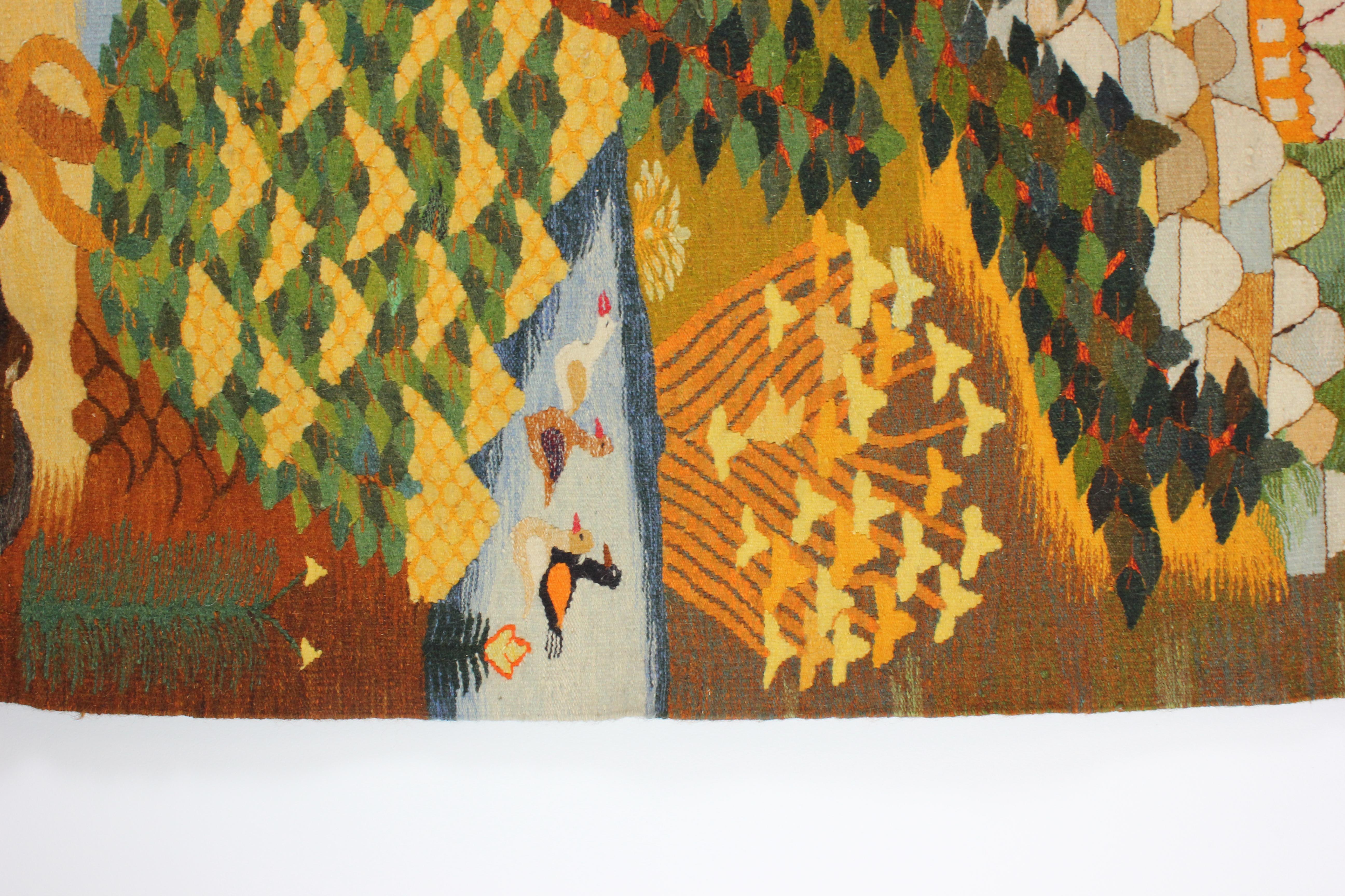 Cotton and wool tapestry - Ramses Wissa Wassef School with manufacturer's signat In Good Condition For Sale In Madrid, España
