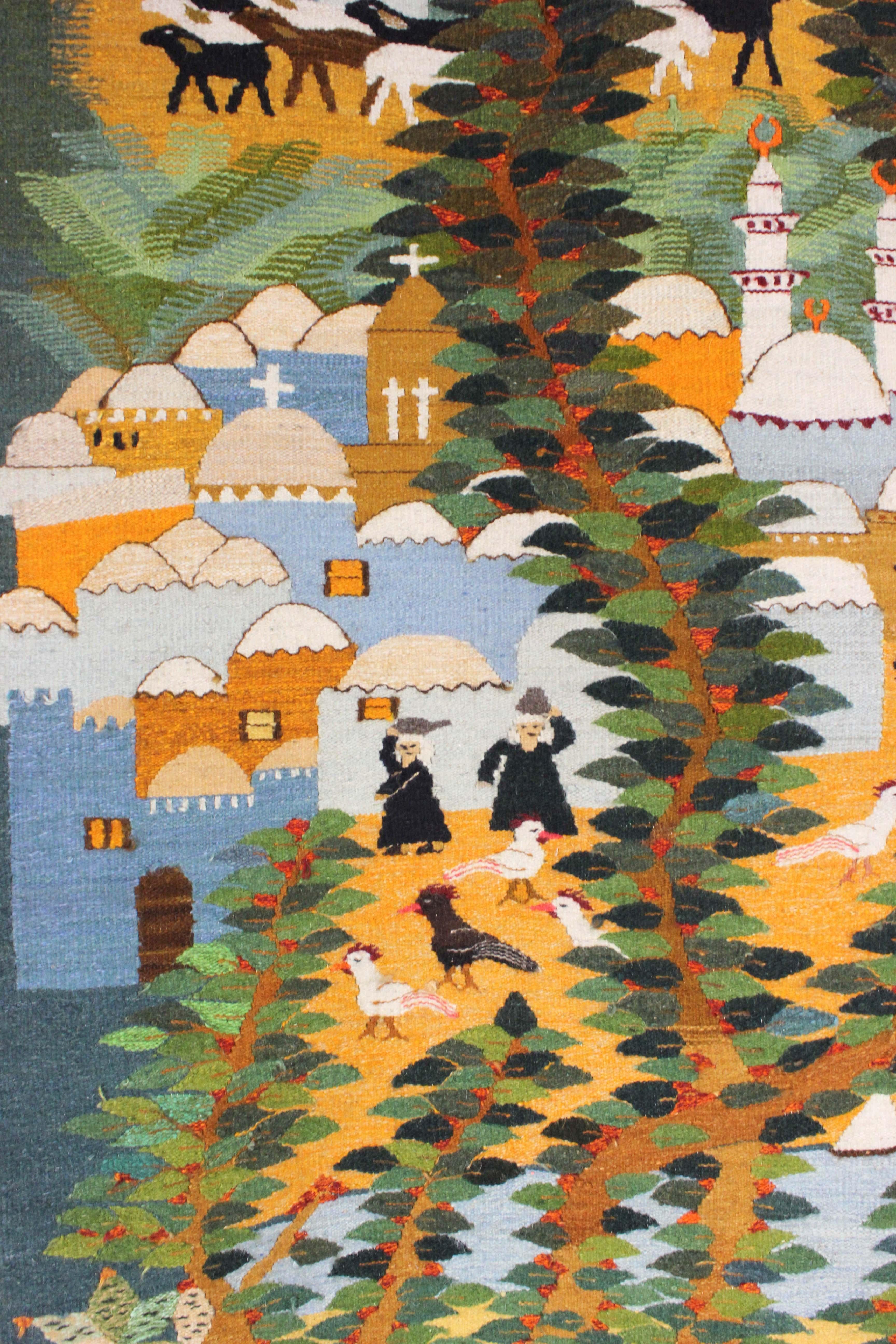 Mid-20th Century Cotton and wool tapestry - Ramses Wissa Wassef School with manufacturer's signat For Sale
