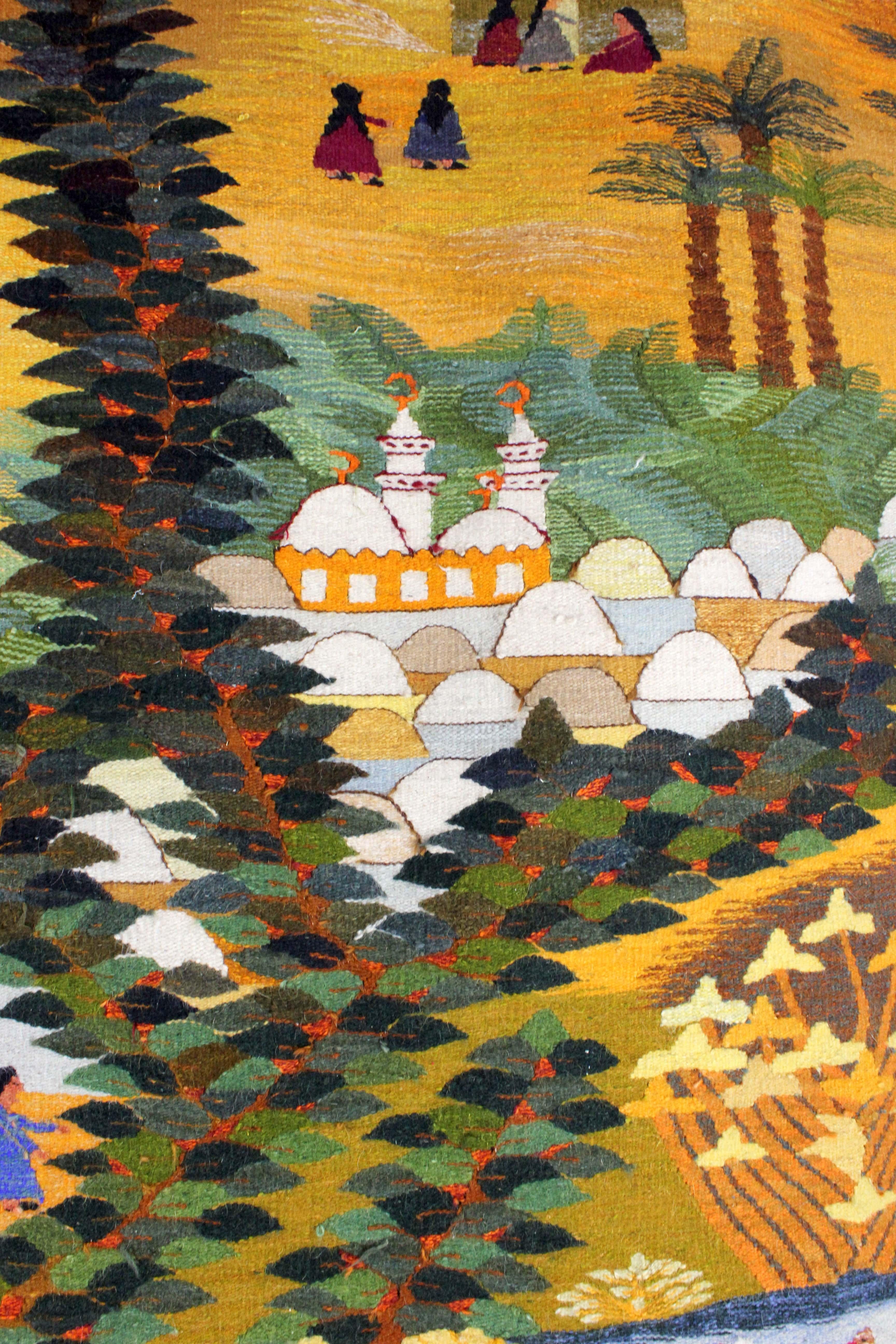 Wool Cotton and wool tapestry - Ramses Wissa Wassef School with manufacturer's signat For Sale