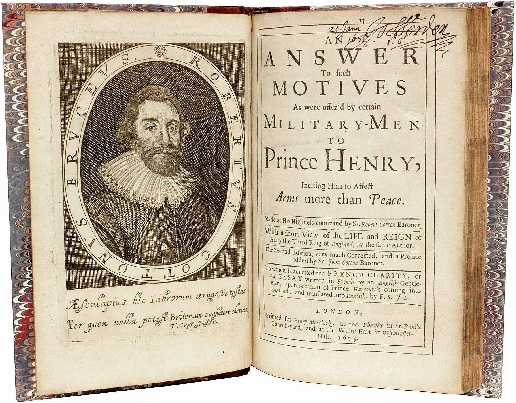 Late 17th Century COTTON. Answers by certain Military Men to Prince Henry. 1675 - SECOND EDITION For Sale
