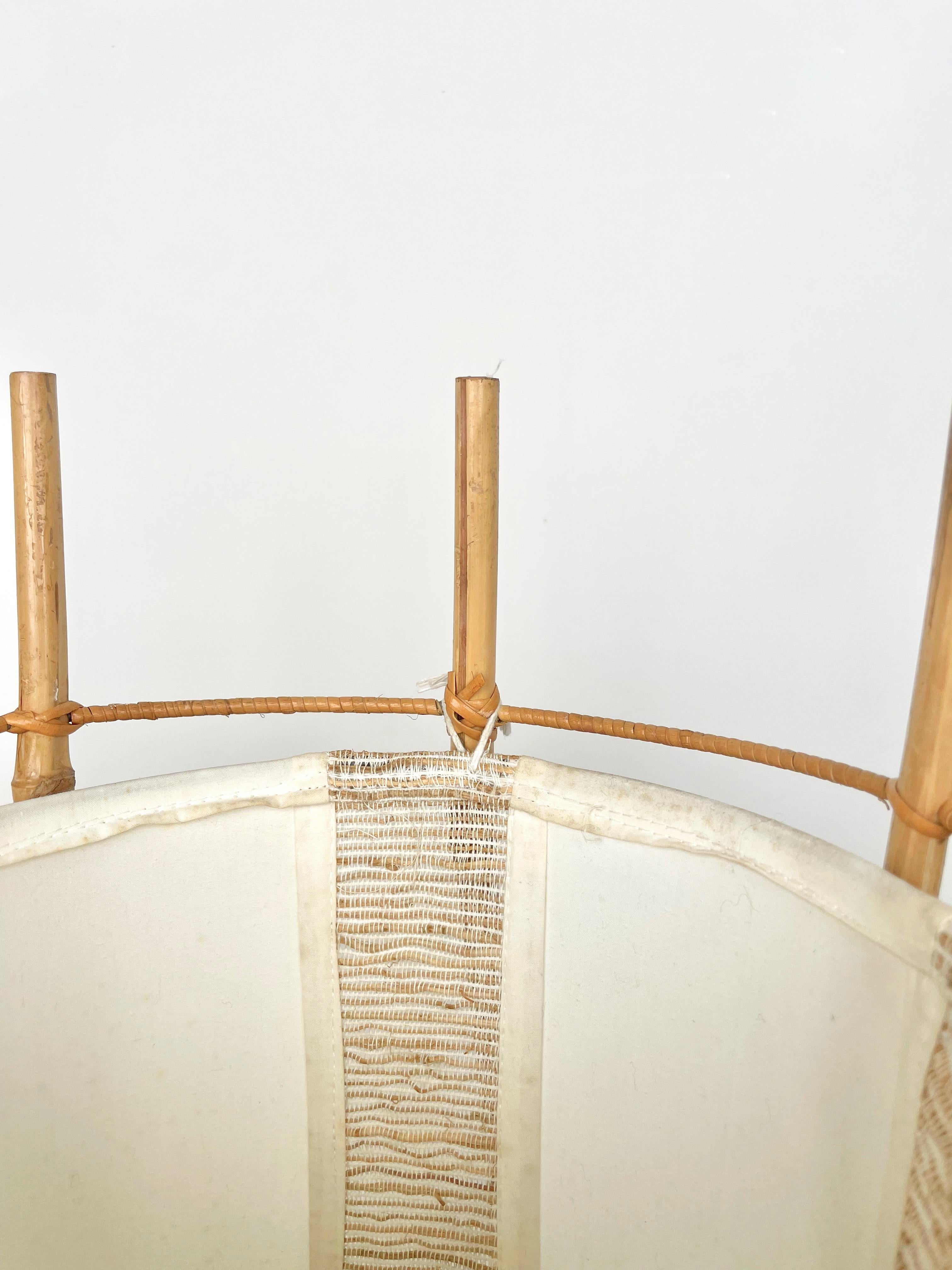 Cotton, Bamboo & Rattan Floor Lamp Attributed to Louis Sognot, France 1960s For Sale 7