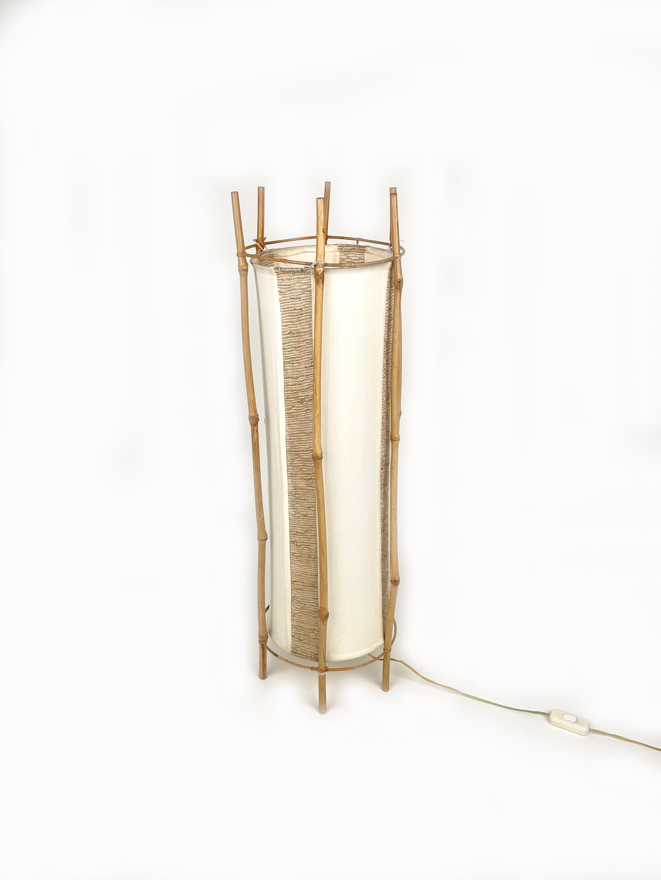 Cotton, Bamboo & Rattan Floor Lamp Attributed to Louis Sognot, France 1960s For Sale 10