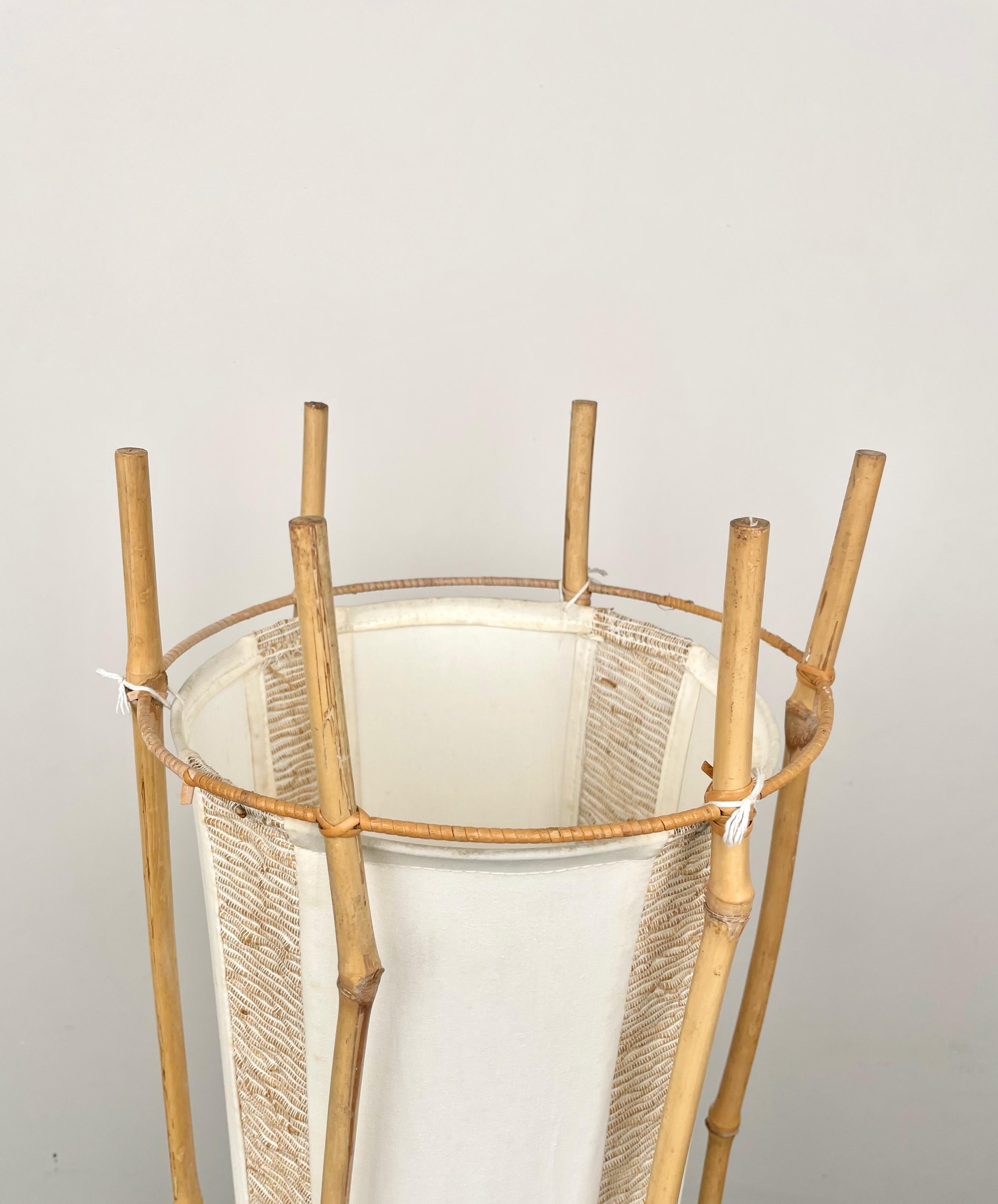 Cotton, Bamboo & Rattan Floor Lamp Attributed to Louis Sognot, France 1960s For Sale 2