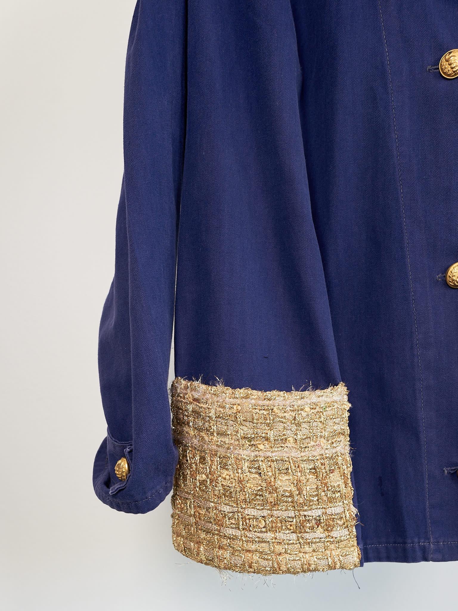 Cotton Blazer Jacket  Blue French Gold Tweed Vintage J Dauphin Medium 1