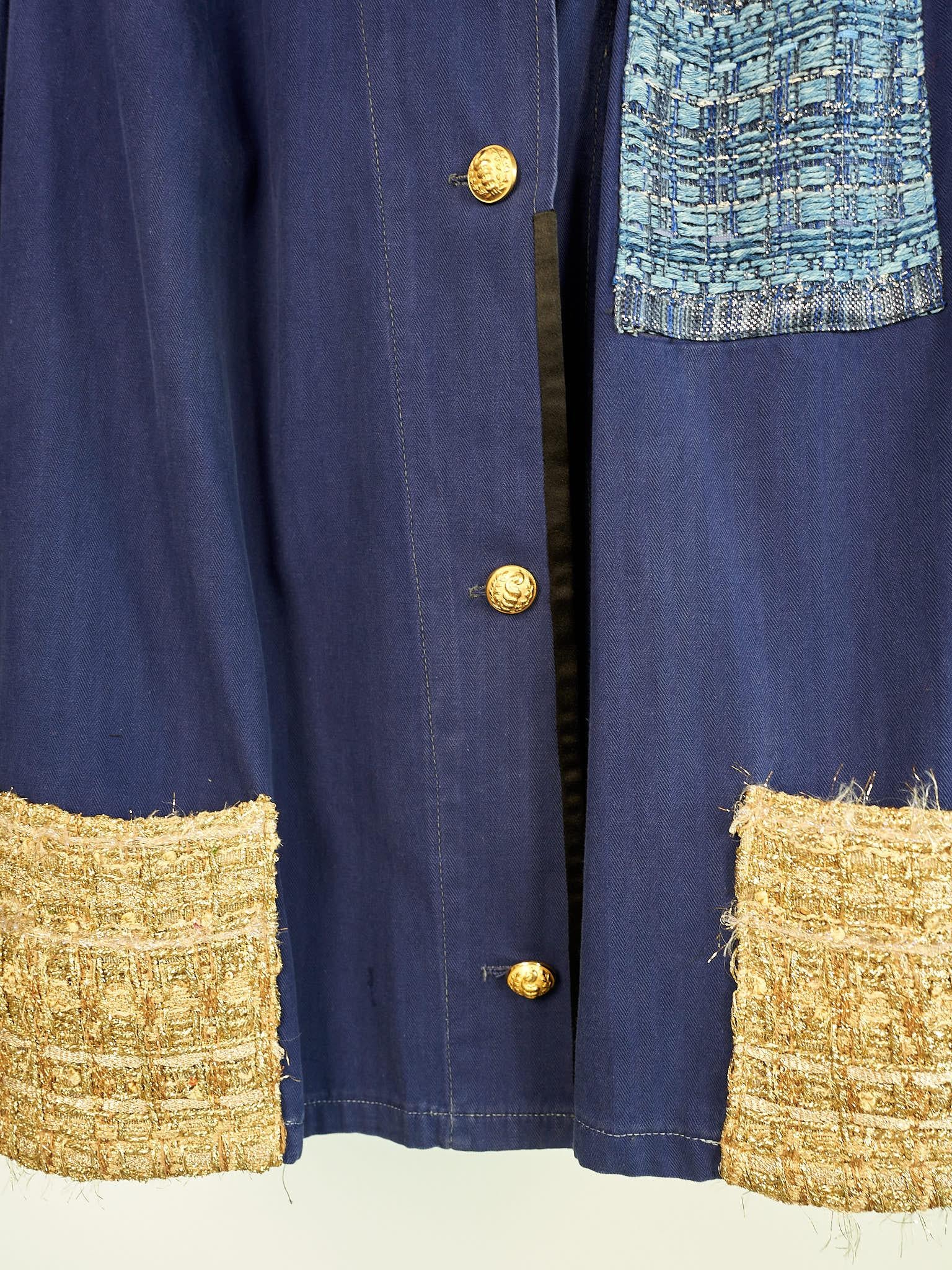 Cotton Blazer Jacket  Blue French Gold Tweed Vintage J Dauphin Medium 2