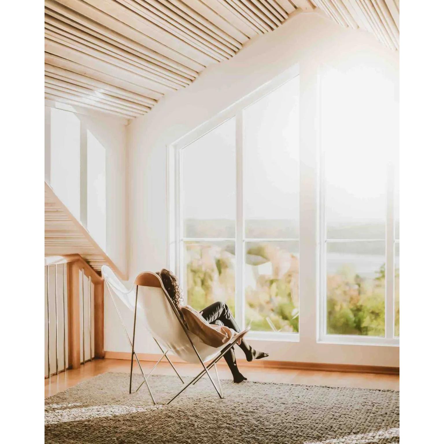 Post-Modern Cotton Canvas Mariposa Lounge Chair With Leather Corners by Cuero Design For Sale