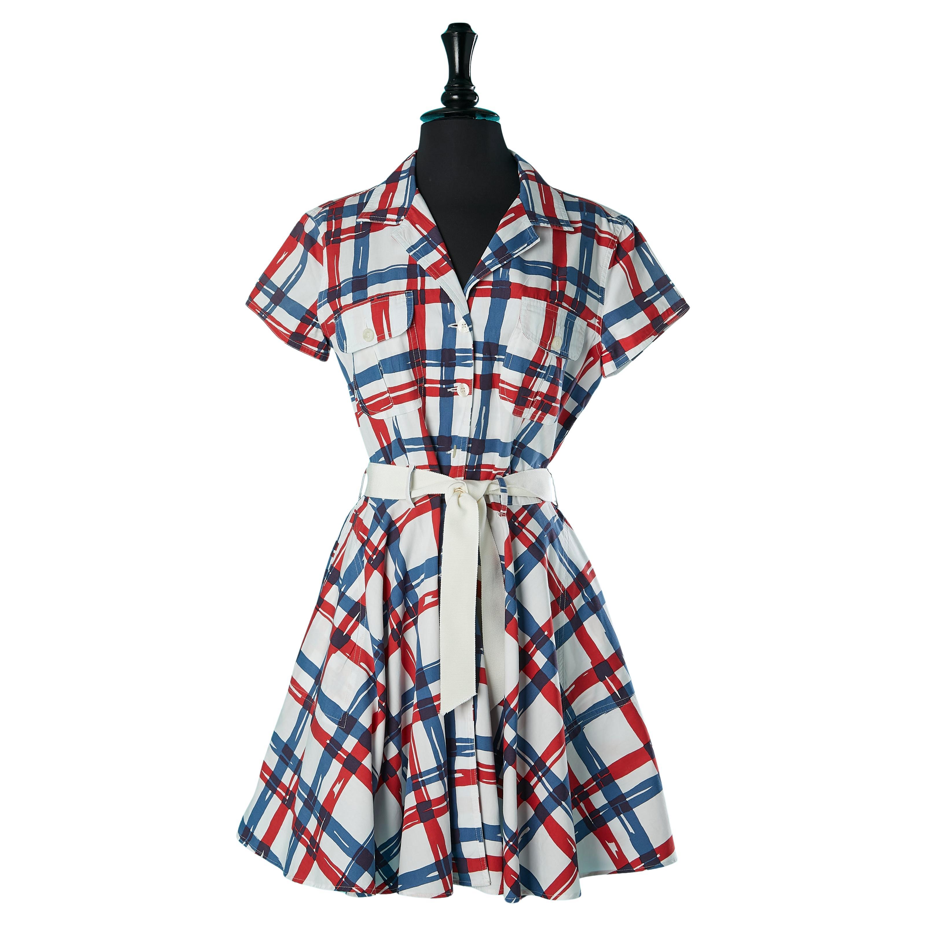 Cotton chemise dress with check pattern MOSCHINO JEANS For Sale