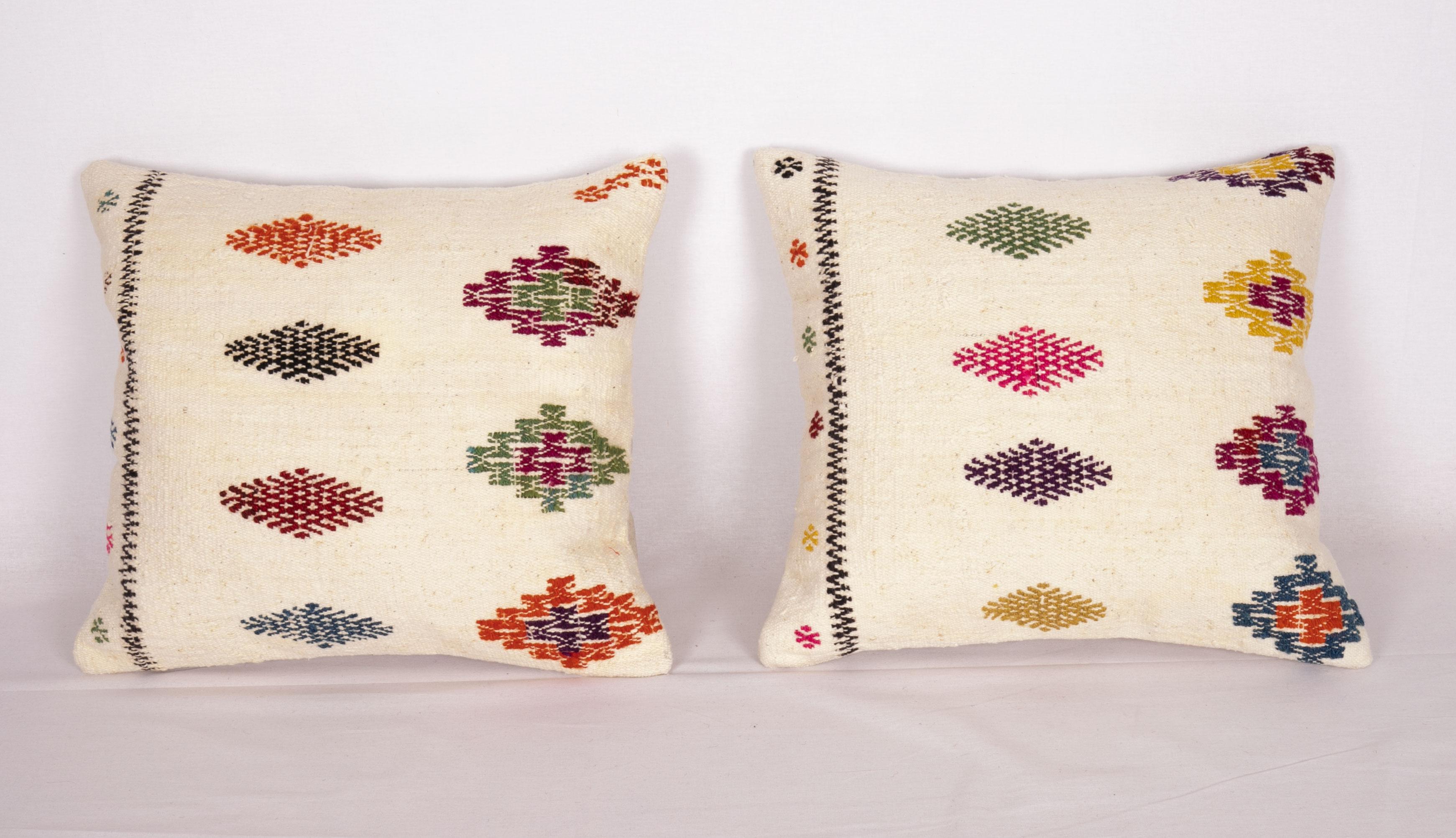 Turkish Cotton Cicim Pillowcases Made from an Anatolian Cicim Kilim, Mid-20th Century