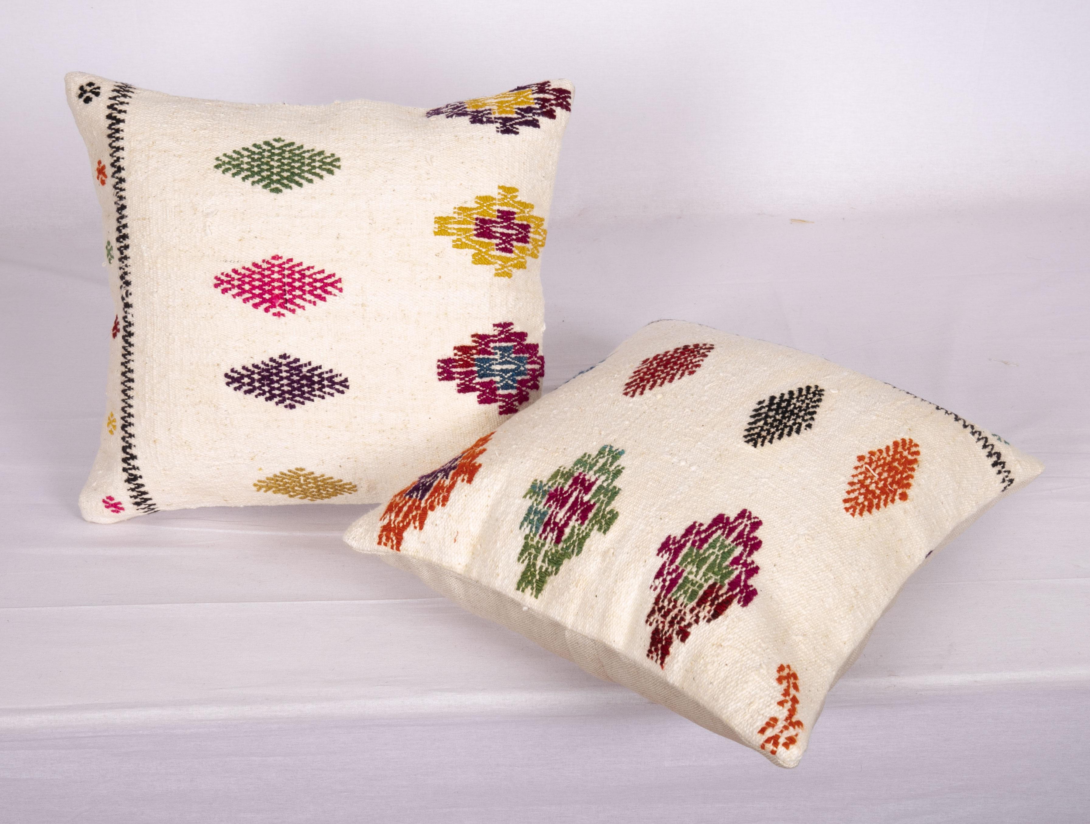 Wool Cotton Cicim Pillowcases Made from an Anatolian Cicim Kilim, Mid-20th Century