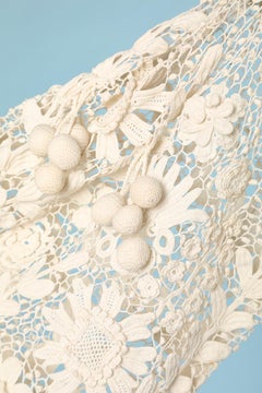Cotton coat in Irish crochet lace with flowers and cherry pattern Circa 1920's