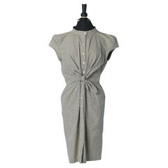 Abito da giorno in cotone con mini fantasia vichy bianca e nera Thierry Mugler