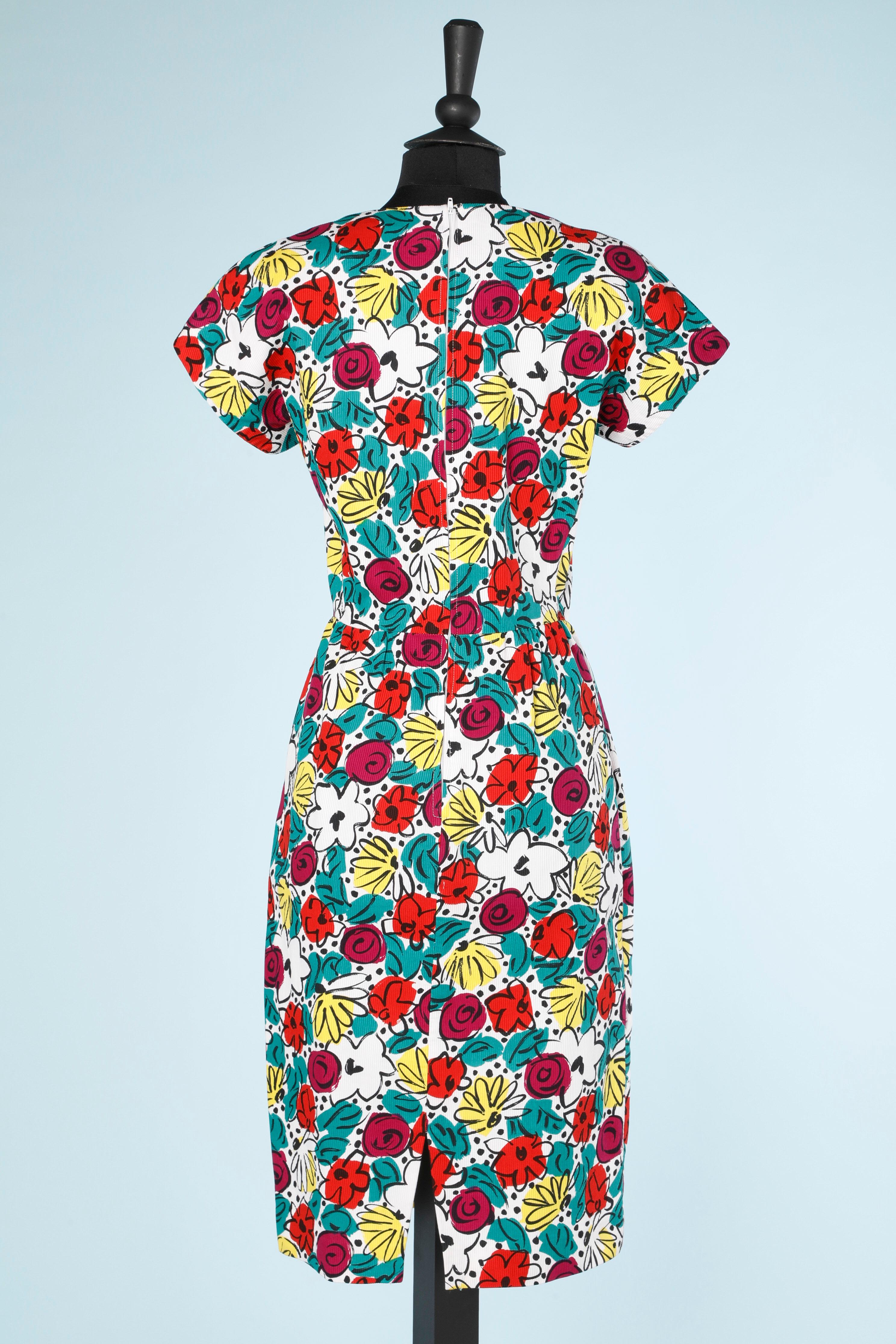 Women's Cotton day dress with flower print on Création Pierre Cardin Paris  For Sale