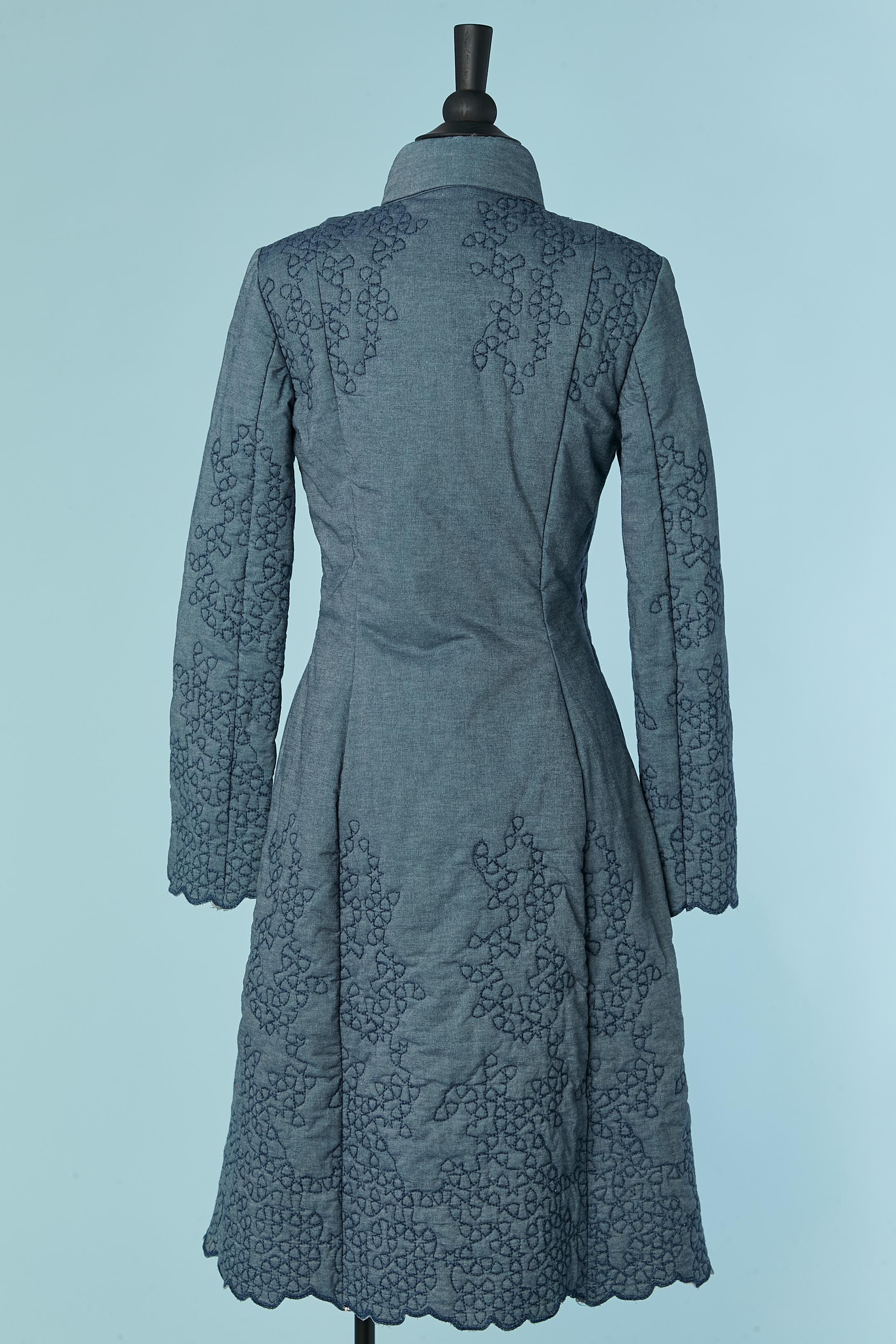 Cotton denim lightly padded coat with gold lace appliqué Christian Lacroix Jeans For Sale 5