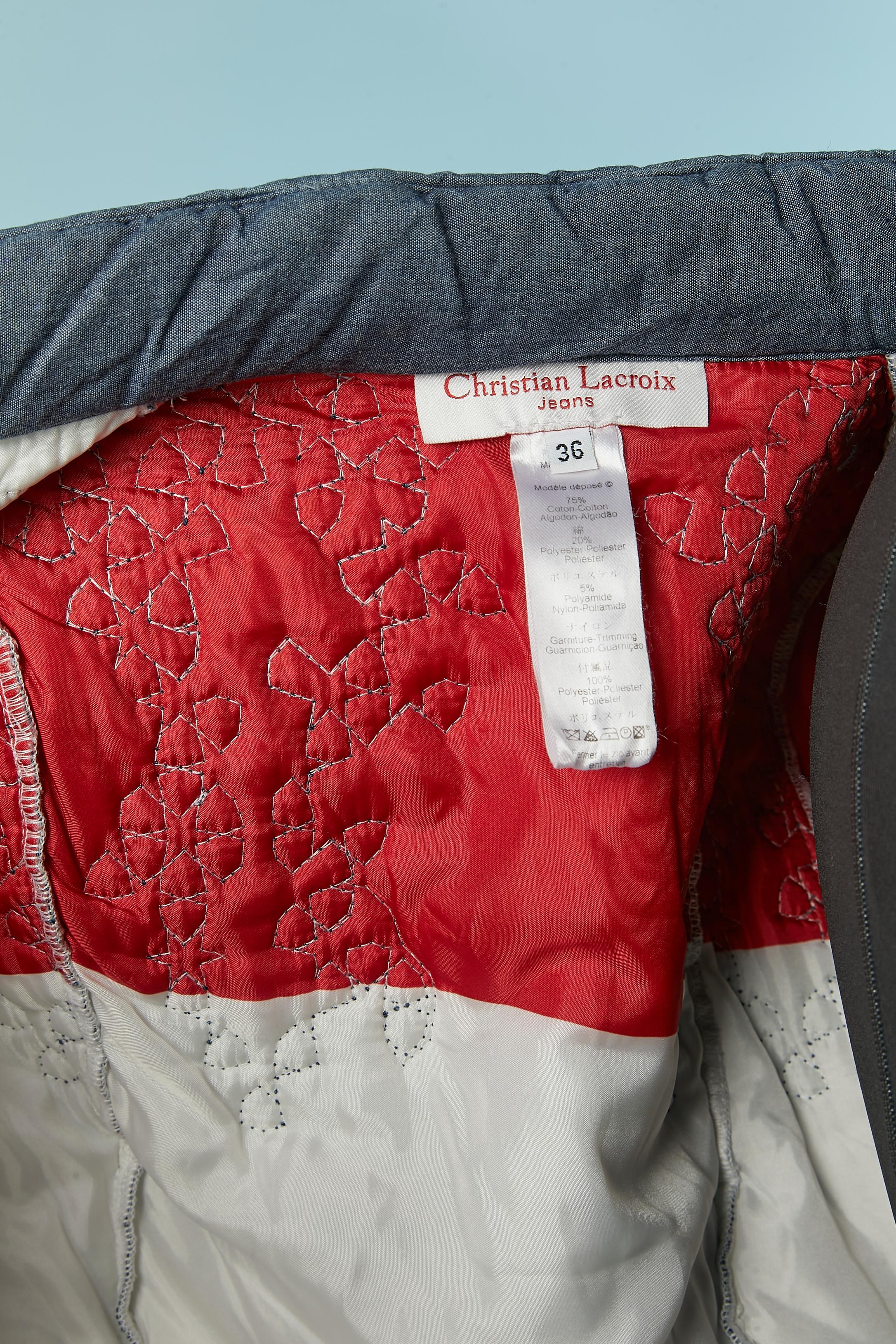 Cotton denim lightly padded coat with gold lace appliqué Christian Lacroix Jeans For Sale 6