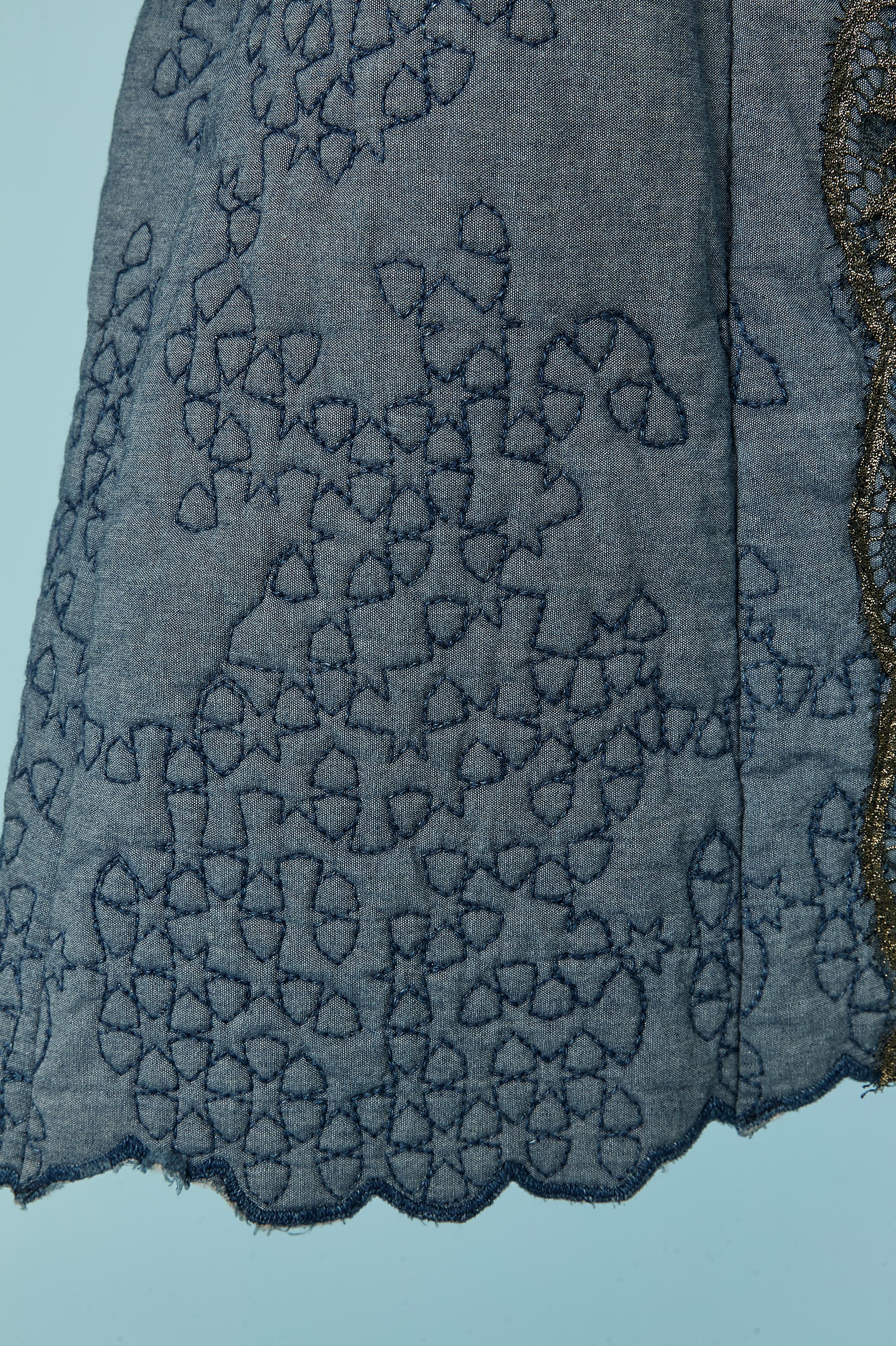 Cotton denim lightly padded coat with gold lace appliqué Christian Lacroix Jeans For Sale 2