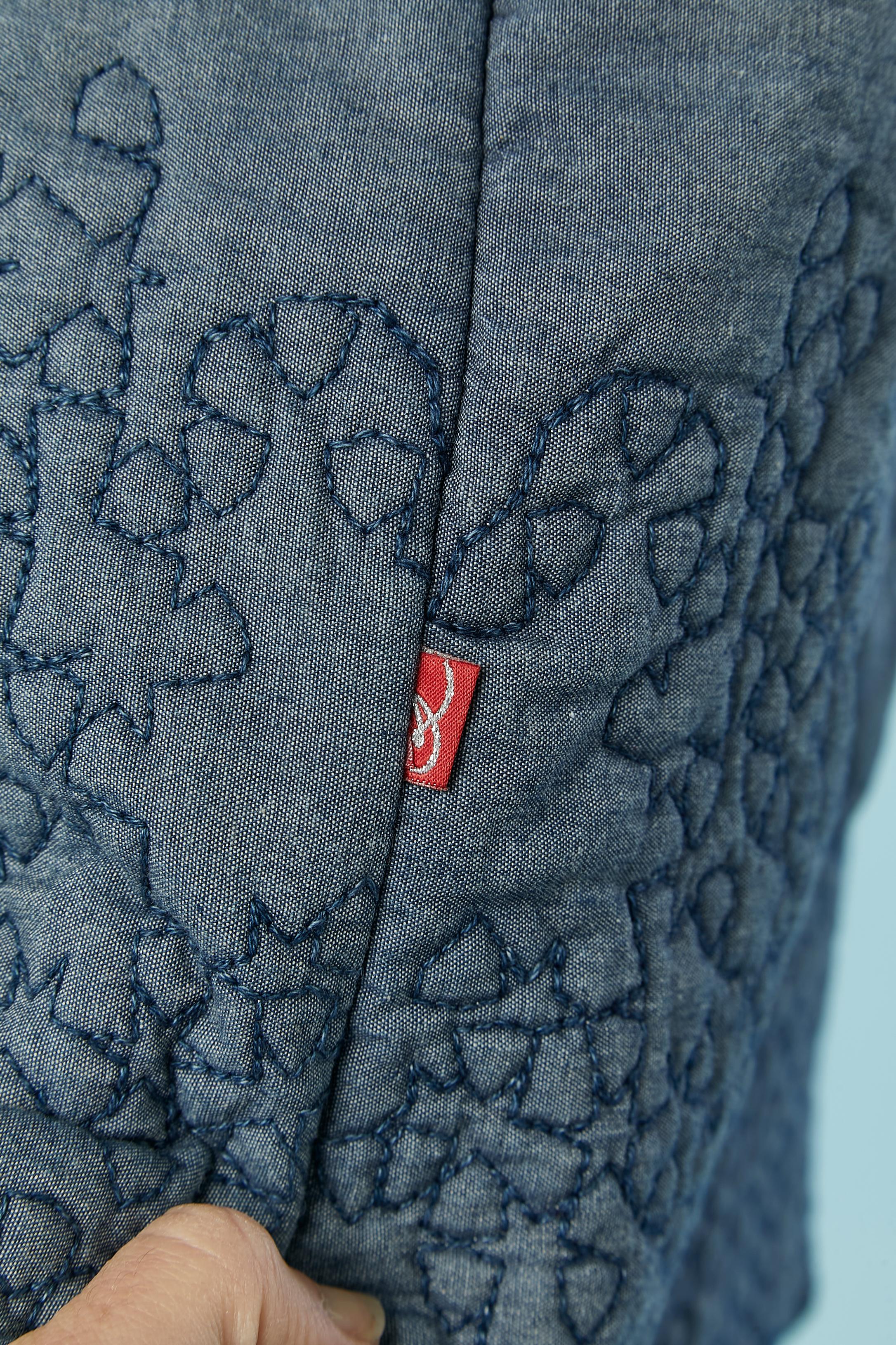 Cotton denim lightly padded coat with gold lace appliqué Christian Lacroix Jeans For Sale 4