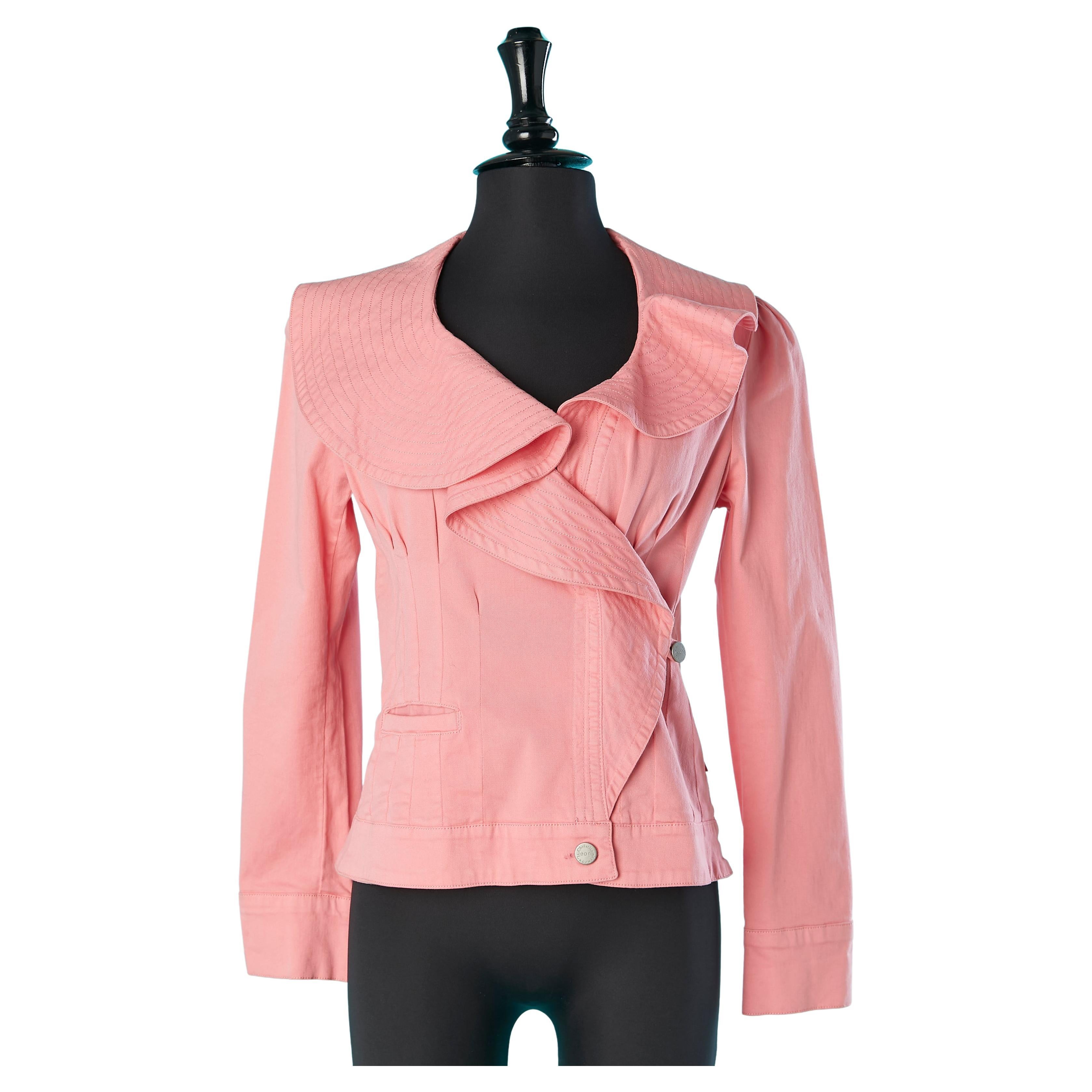 Cotton double-breasted jacket with top-stitched collar Christian Lacroix Jeans