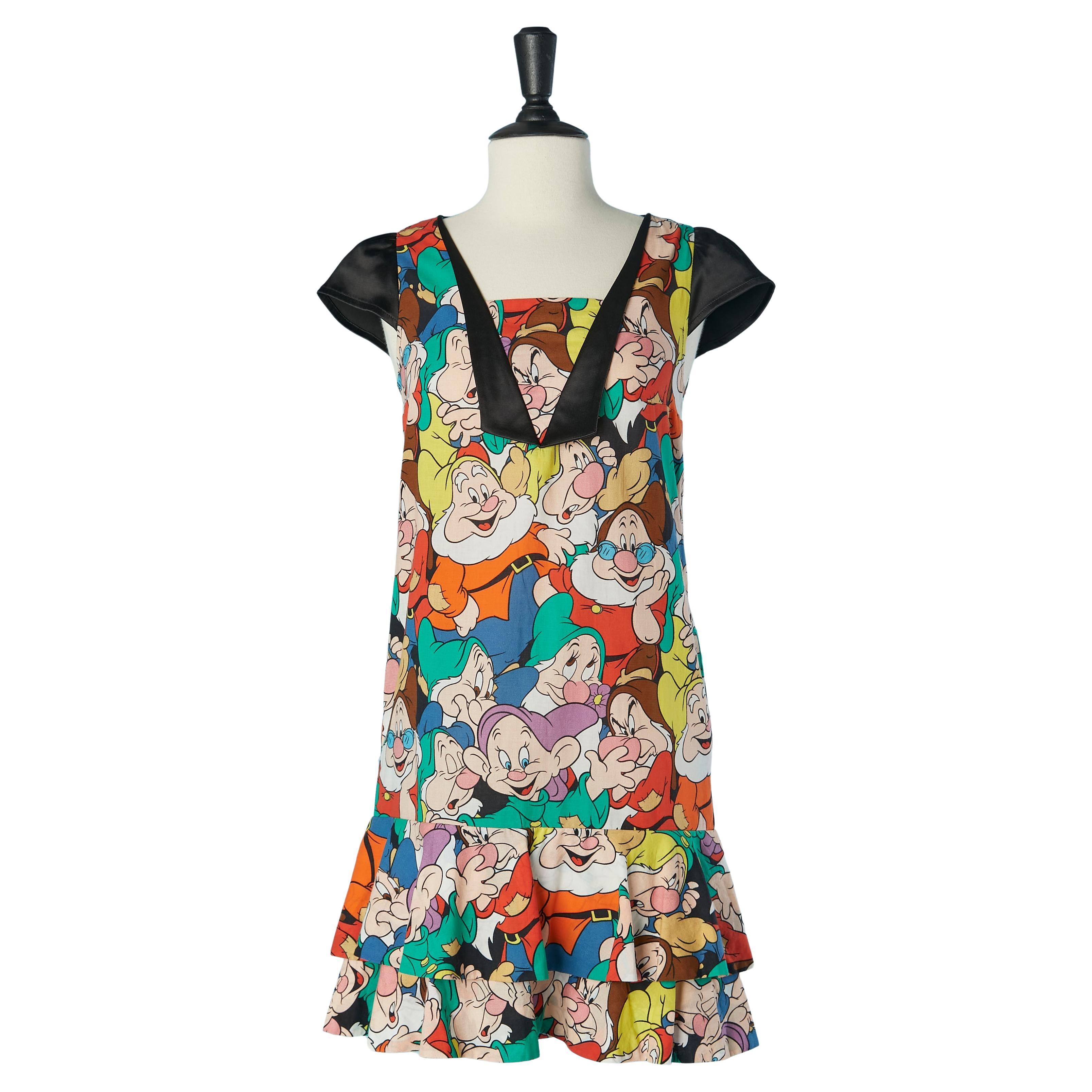 Cotton dress and black satin dress with "7 dorfs " print JC/DC For Sale