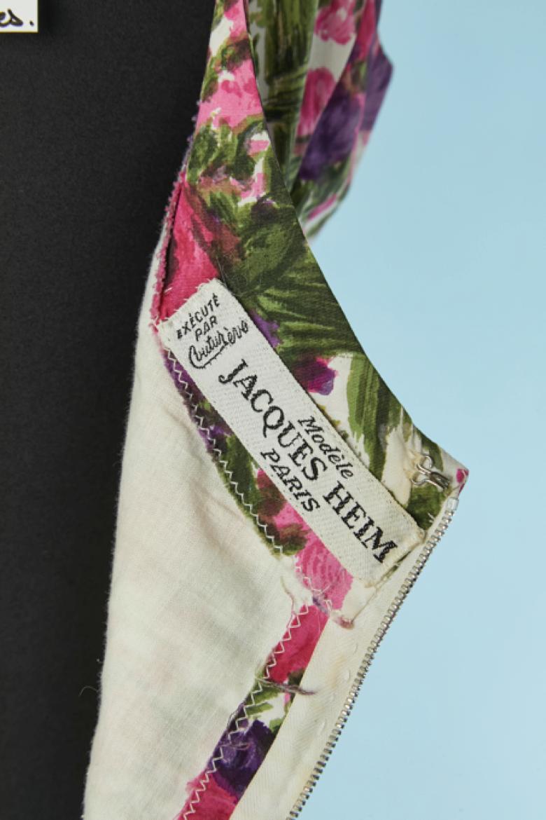 Vestido de flores de algodón con lazo JACQUES HEIM Circa 1950's en venta 1