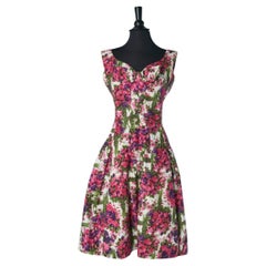 Cotton flower dress with bow JACQUES HEIM Circa 1950's