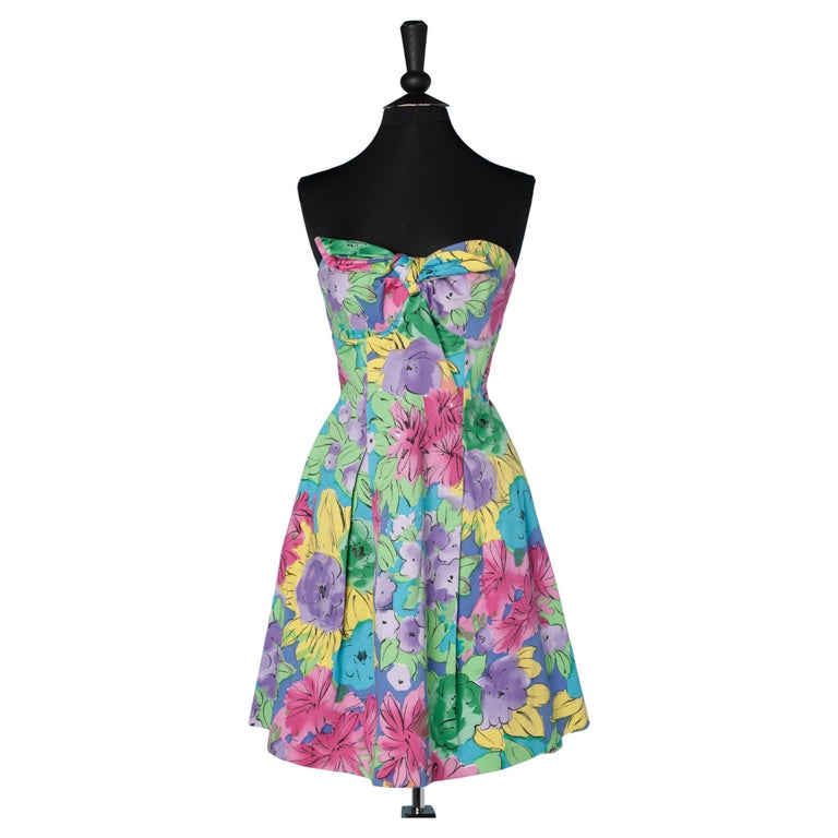 Cotton flowers printed bustier dress Christian Dior Dior 2 For Sale at ...