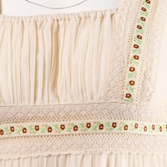 Cotton Gauze Peasant Maxi Dress with Lace Trim, 1970s