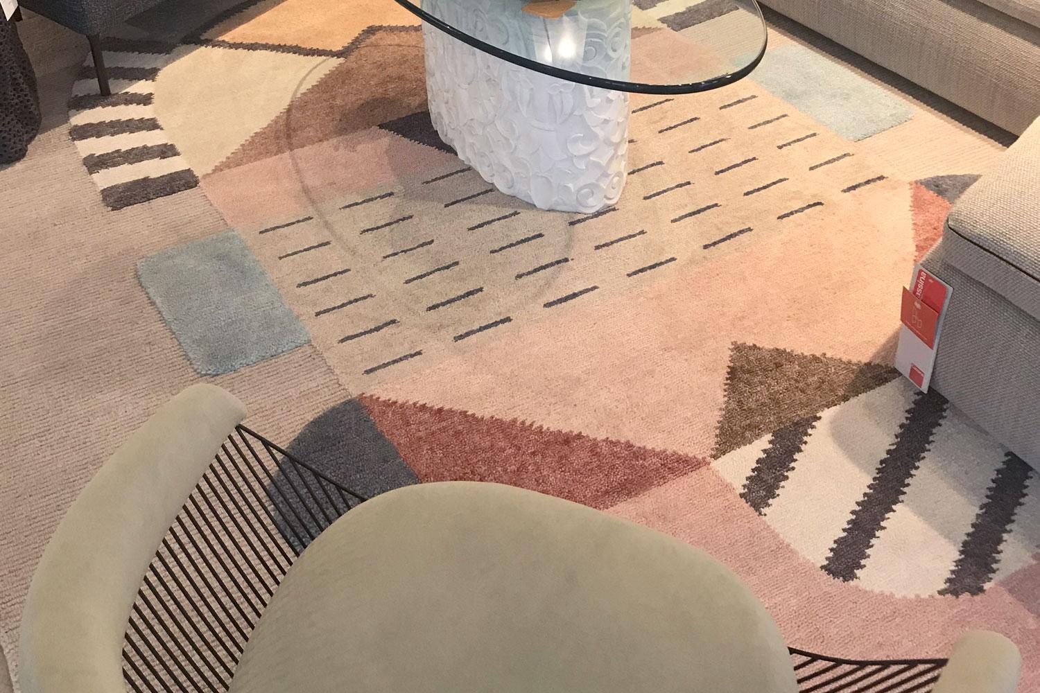 This mult-color cc-tapis, Cartissio area rug is handwoven of cotton and Himalayan wool. This rug has a contrast of both high and low pile to accentuate the geometric design. 

It is part of In the Flatlandia Collection by Elena Salmistraro rugs