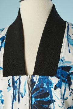 Cotton jacket with blue flowers print and zip middle front Jean-Paul Gaultier
