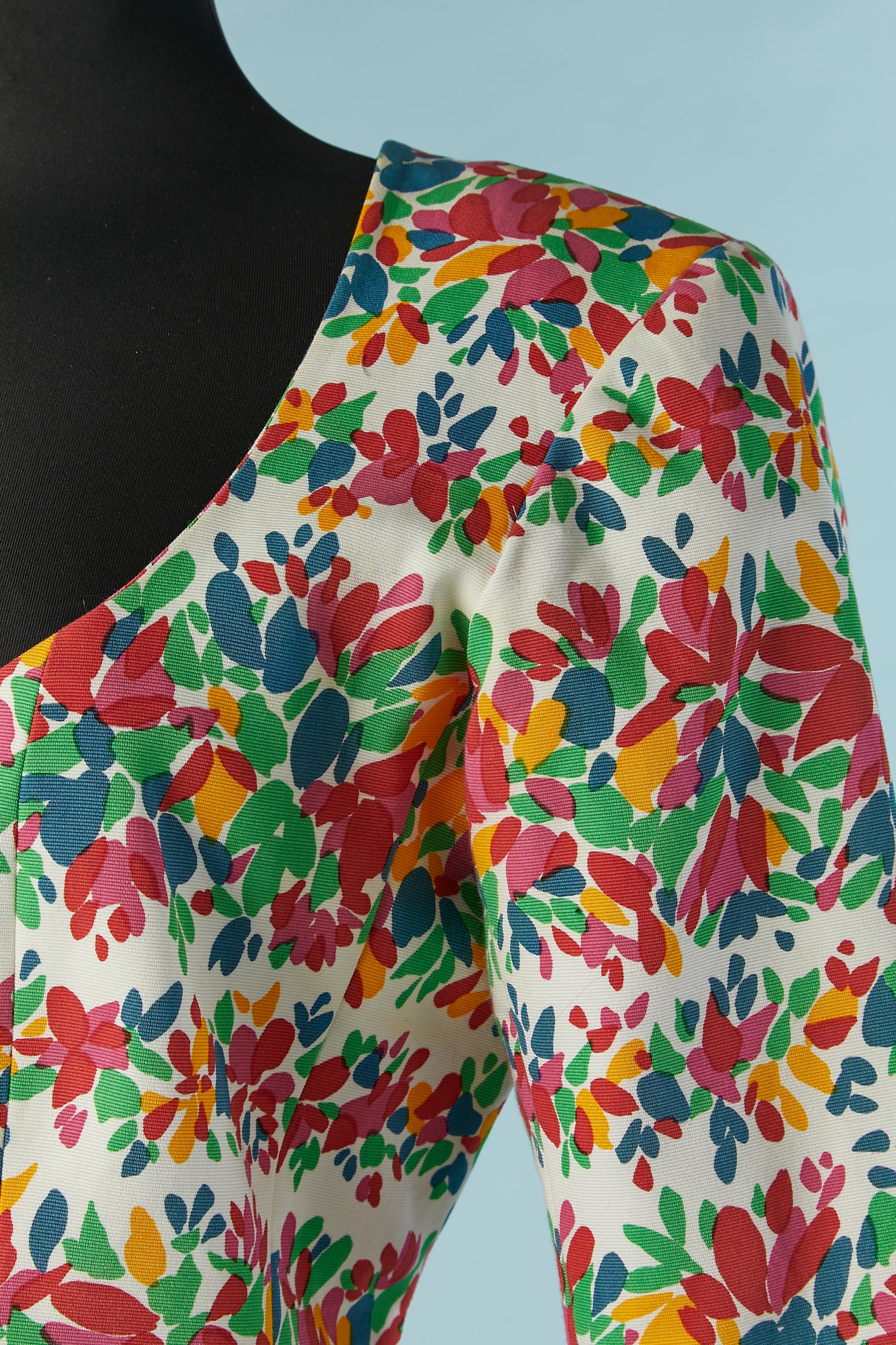 Chaqueta de algodón con estampado de flores y botones azules Yves Saint Laurent Rive Gauche Marrón en venta