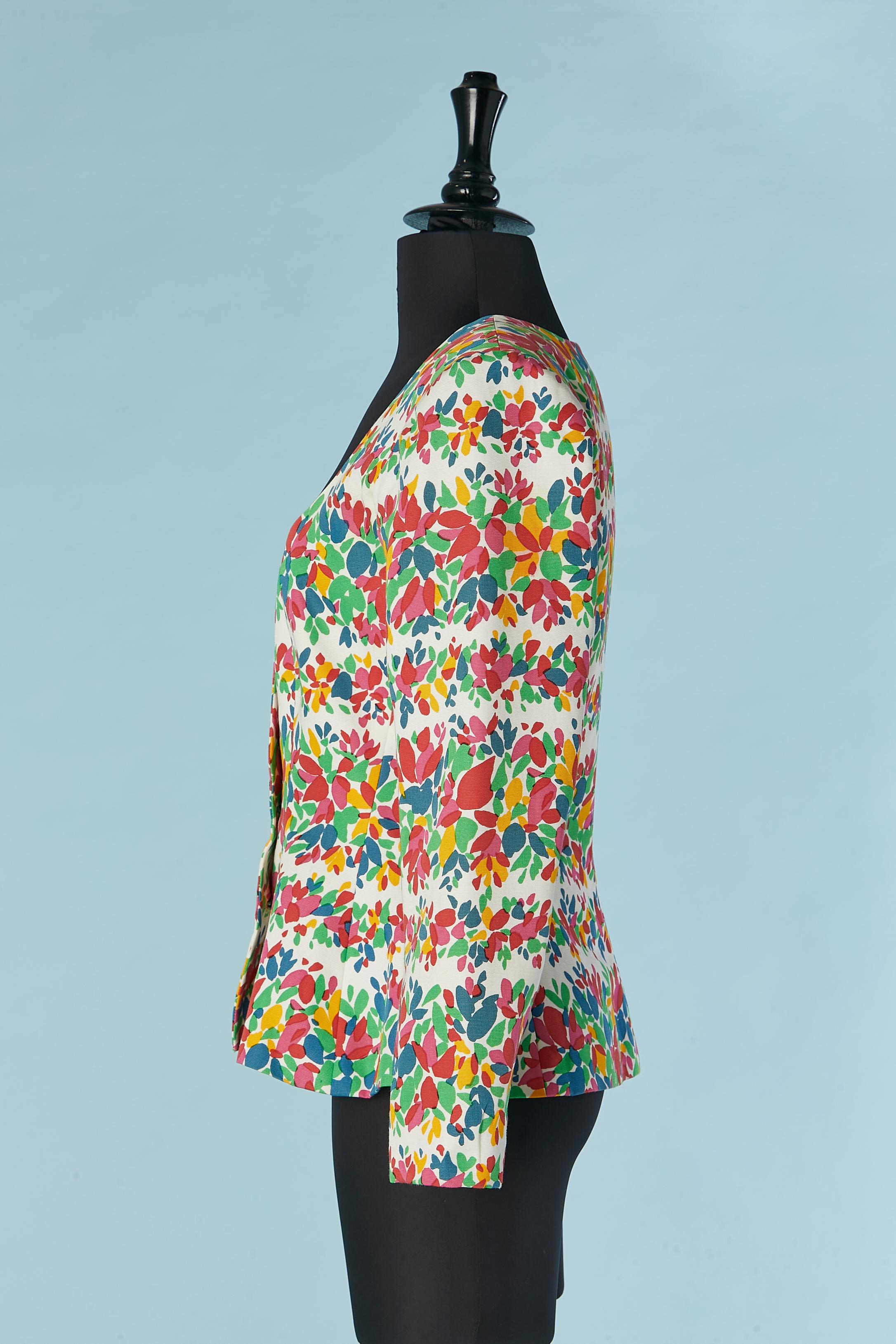 Chaqueta de algodón con estampado de flores y botones azules Yves Saint Laurent Rive Gauche en Excelente estado para la venta en Saint-Ouen-Sur-Seine, FR