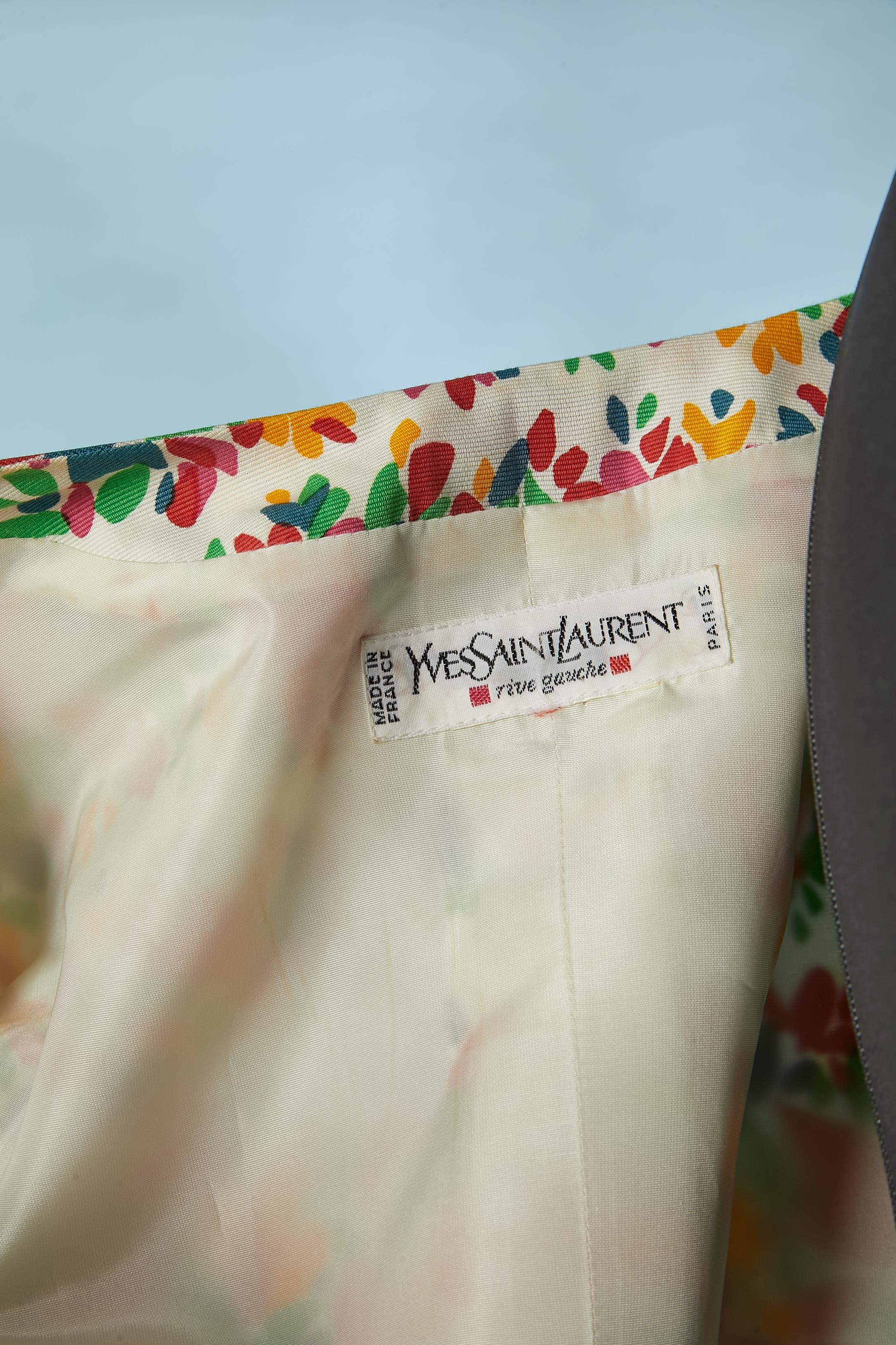 Chaqueta de algodón con estampado de flores y botones azules Yves Saint Laurent Rive Gauche en venta 1