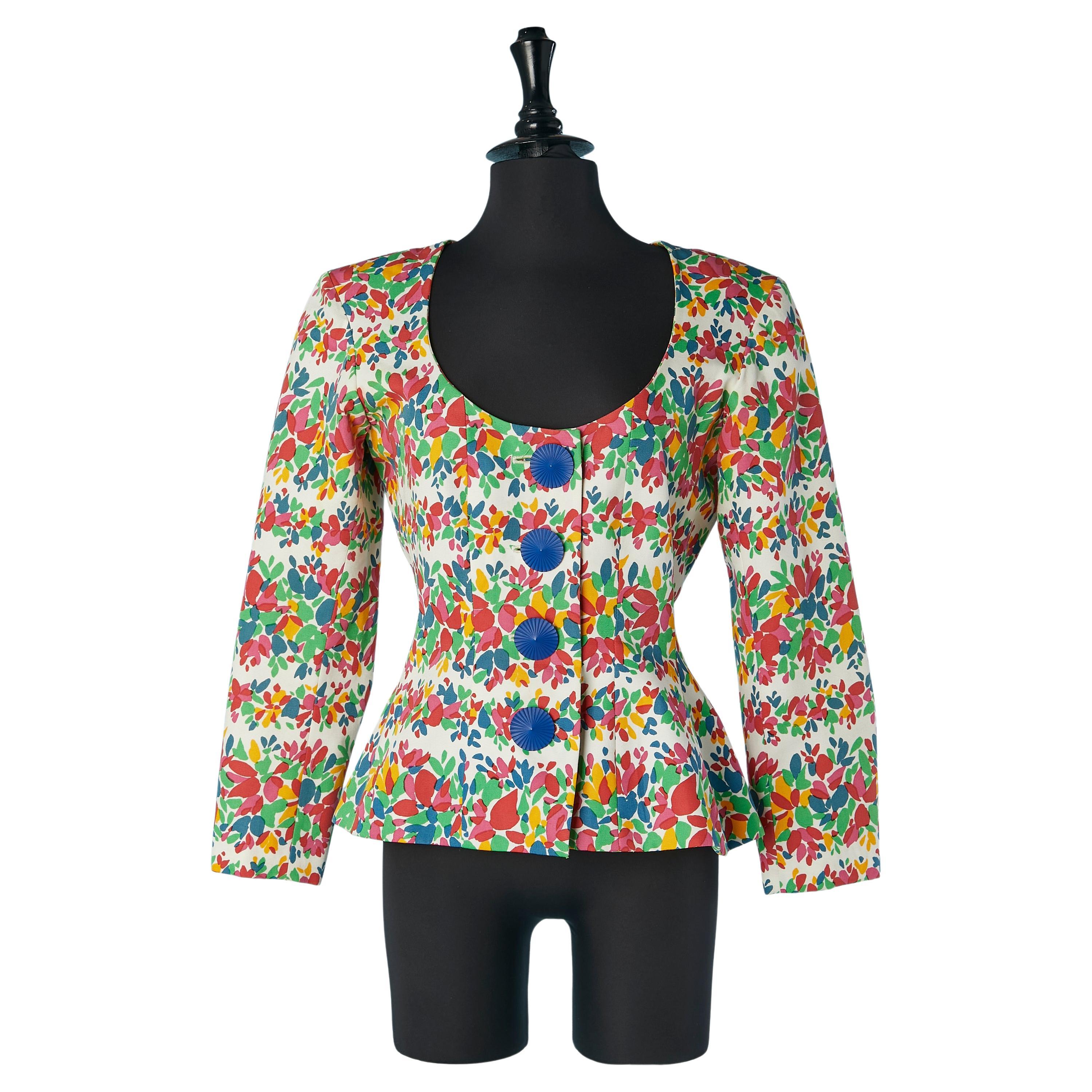 Giacca in cotone con stampa floreale e bottoni blu Yves Saint Laurent Rive Gauche