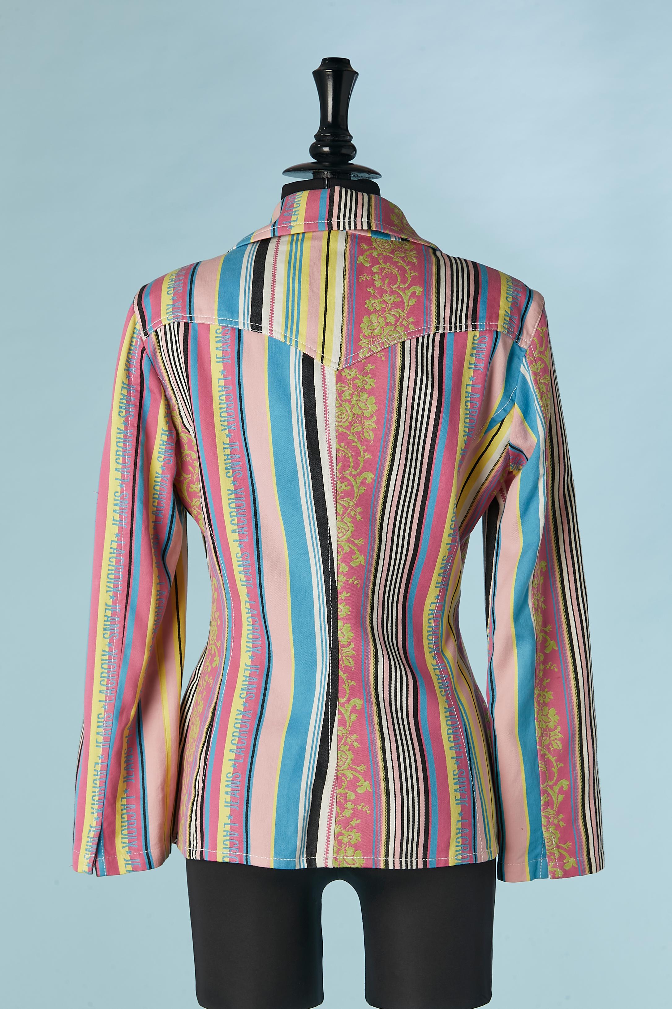 Cotton jacquard jacket with multicolor stripes Jeans de Christian Lacroix  For Sale 2