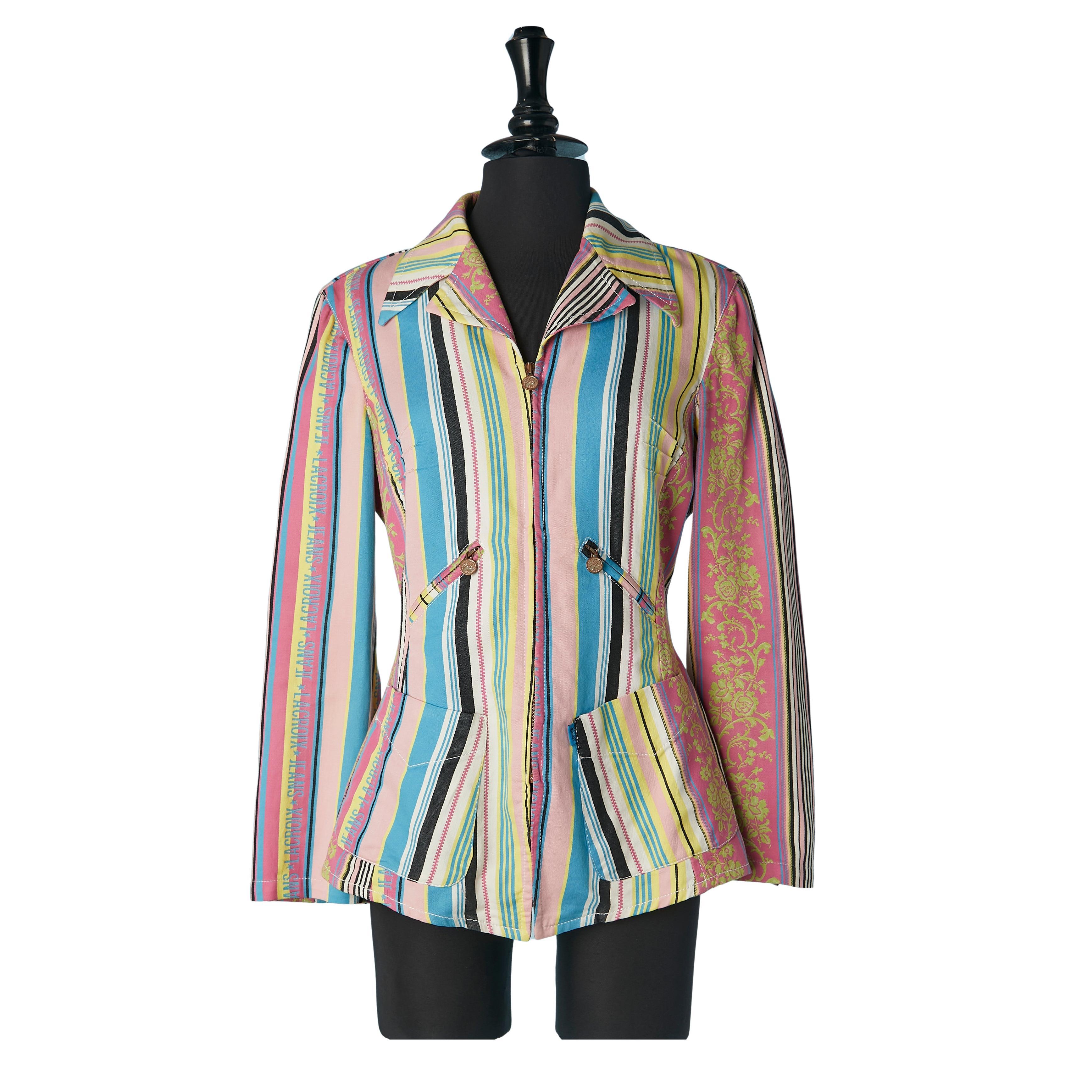 Cotton jacquard jacket with multicolor stripes Jeans de Christian Lacroix  For Sale