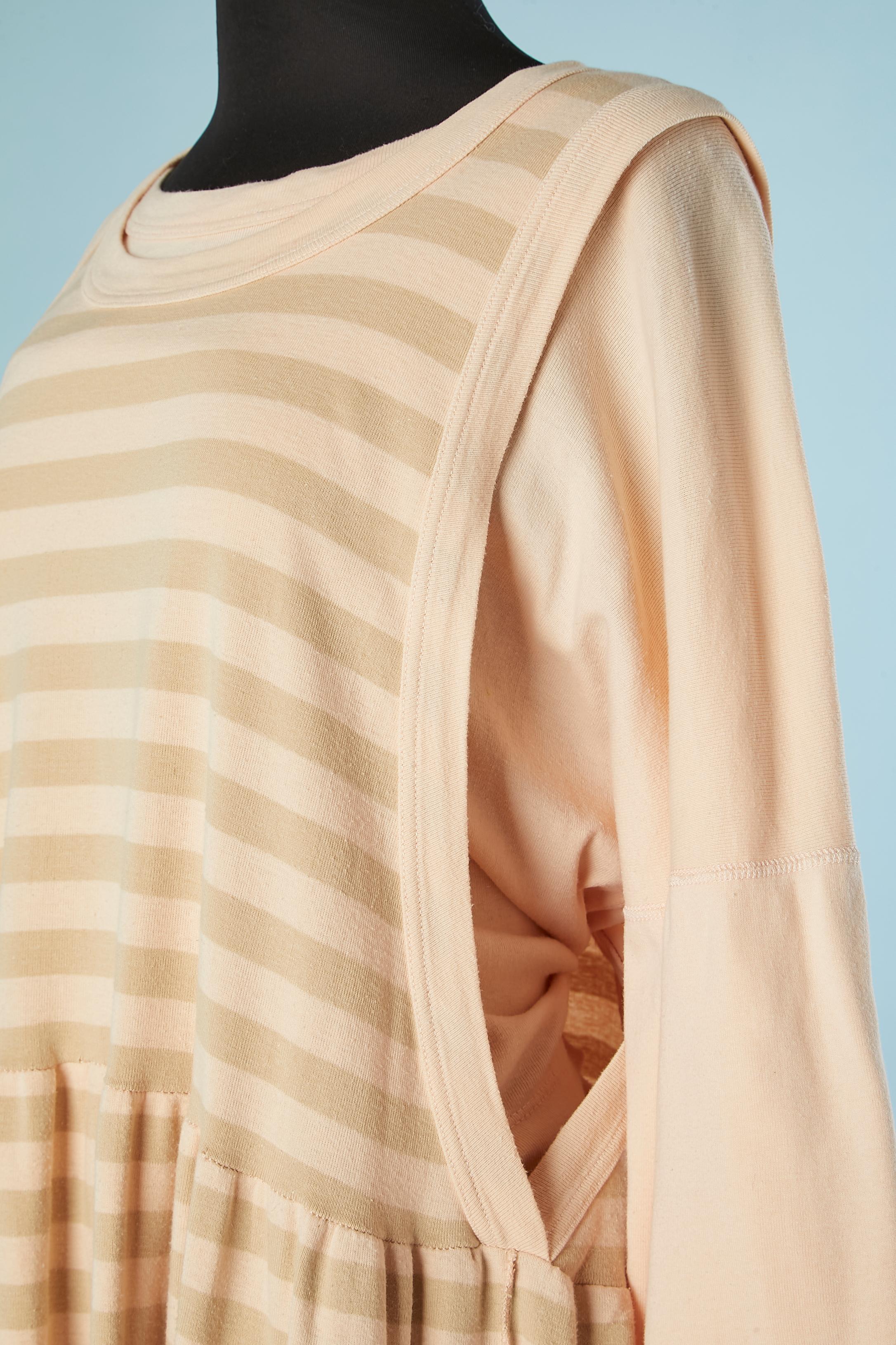 Beige Cotton jersey tee-shirt and sleeveless striped dress layered Sonia Rykiel For Sale