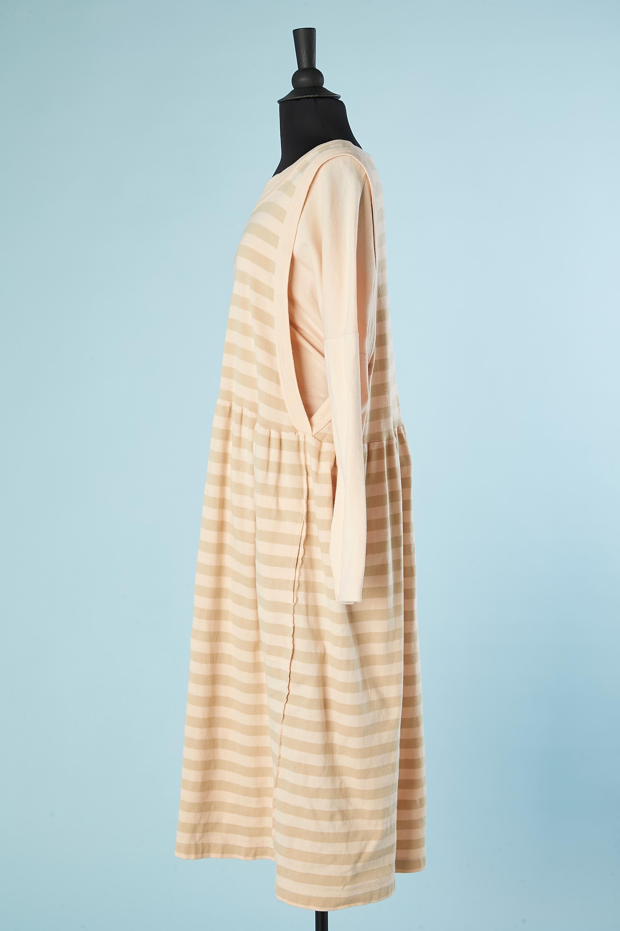 Cotton jersey tee-shirt and sleeveless striped dress layered Sonia Rykiel In Good Condition For Sale In Saint-Ouen-Sur-Seine, FR