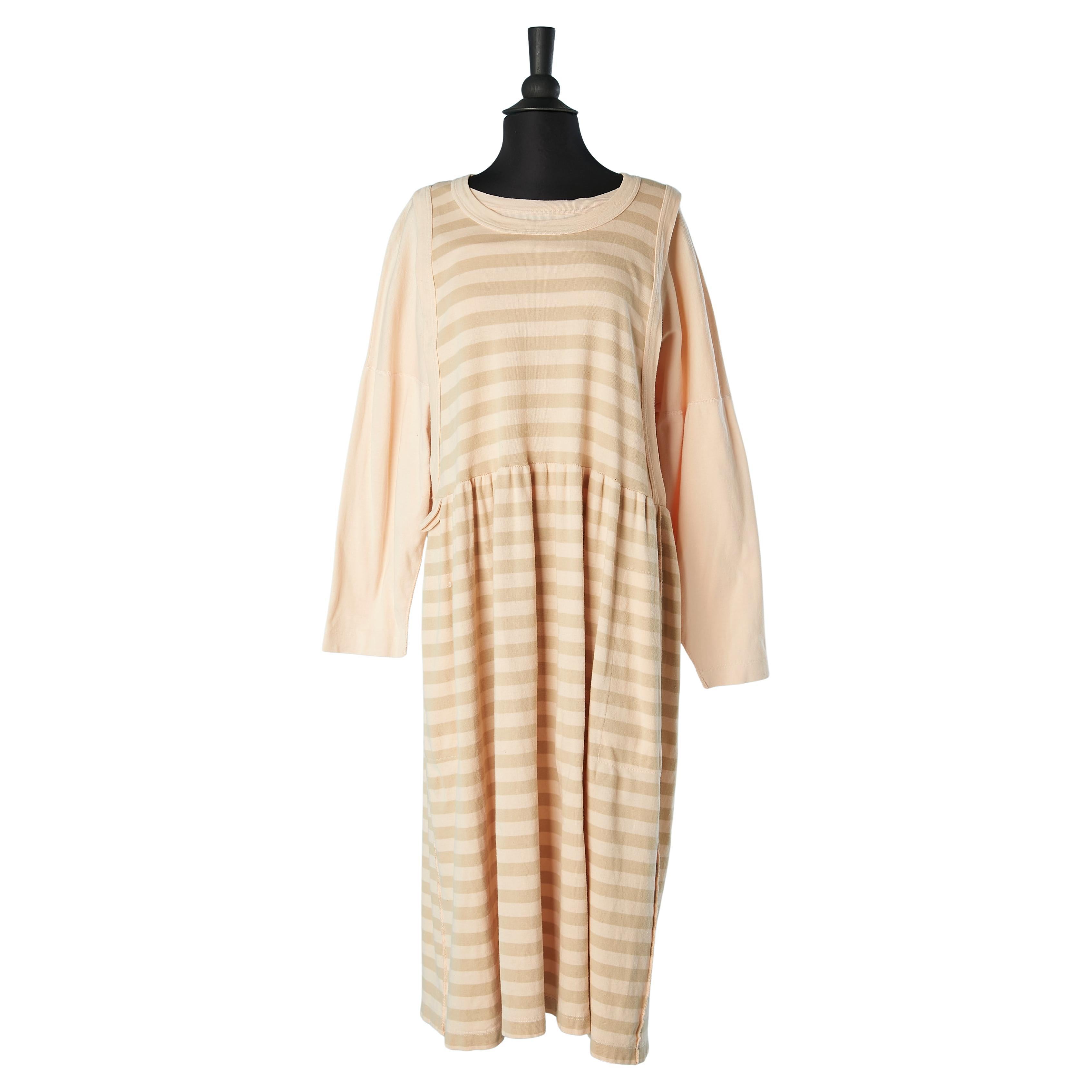 Cotton jersey tee-shirt and sleeveless striped dress layered Sonia Rykiel For Sale