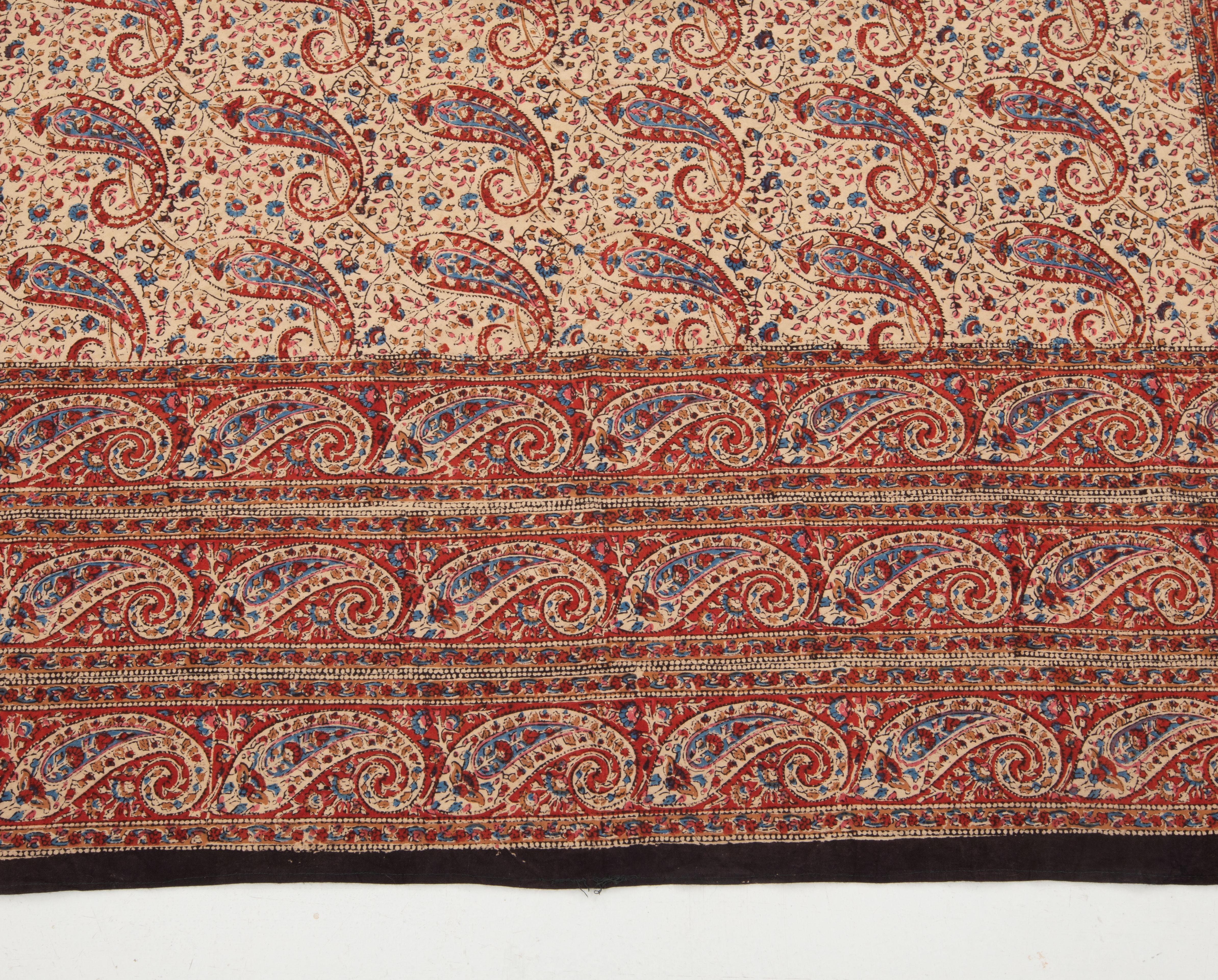 Indian Cotton Kalamkar, Block Printed Panel from India, Mid 20th C.