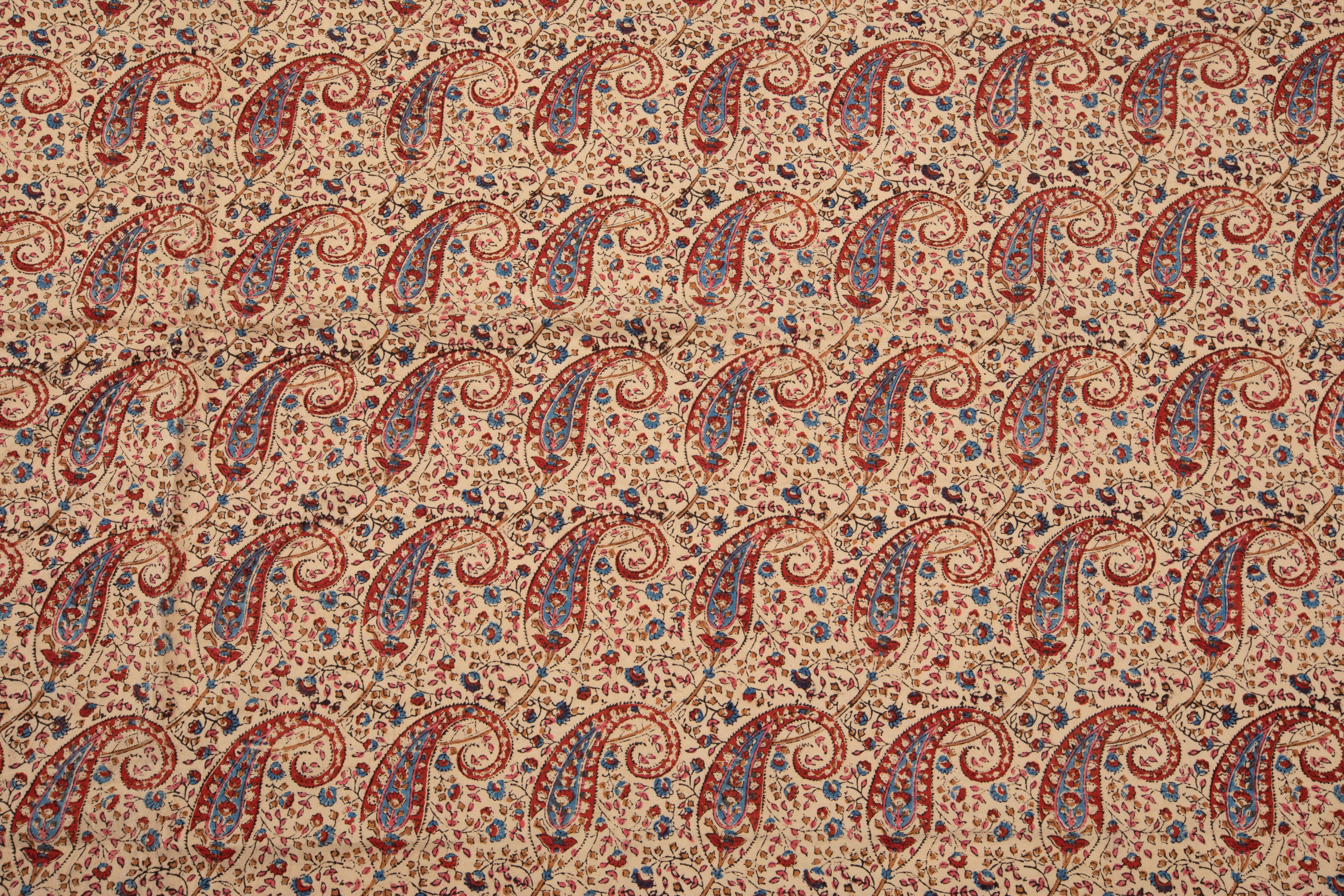 Kalamkari Cotton Kalamkar, Block Printed Panel from India, Mid 20th C.
