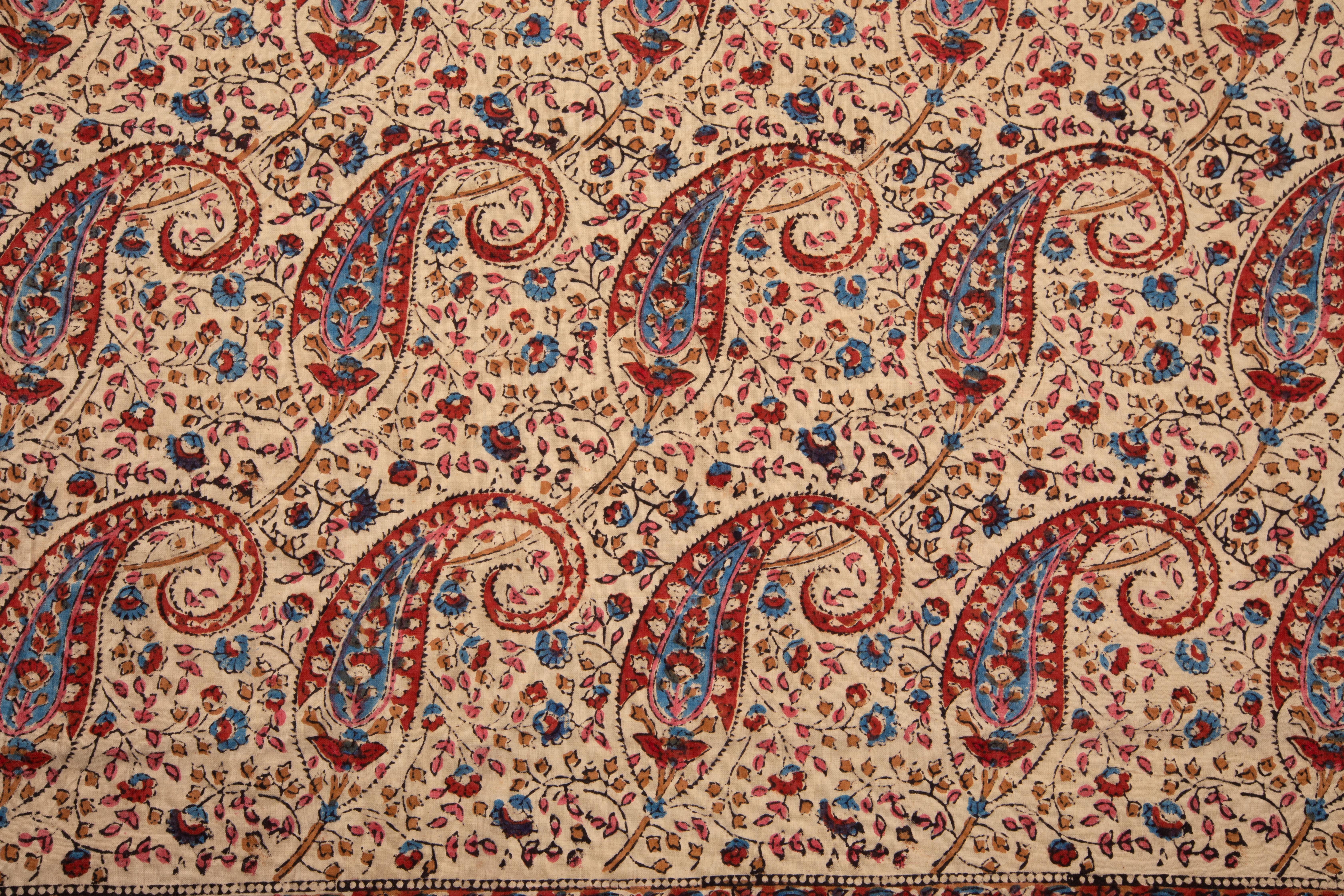 Cotton Kalamkar, Block Printed Panel from India, Mid 20th C. In Good Condition In Istanbul, TR