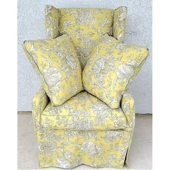 Asian Floral Slipcovered Wingback Armchair by Lee Industries