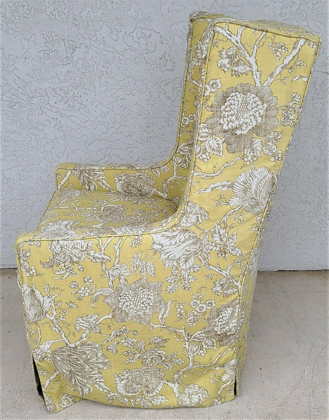 American Cotton Linen Asian Floral Slipcovered Wingback Armchair by Lee Industries For Sale